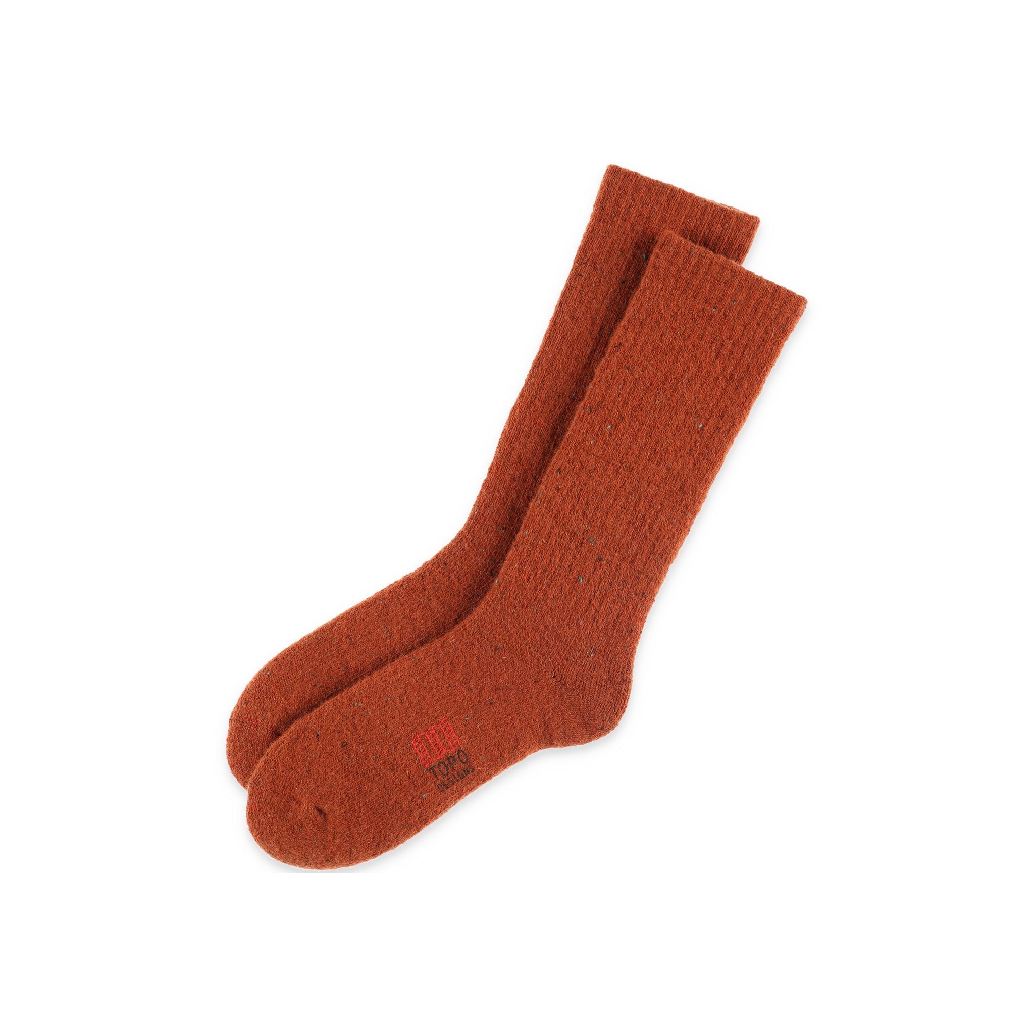 Topo Designs Mountain Socks in "Clay" orange.