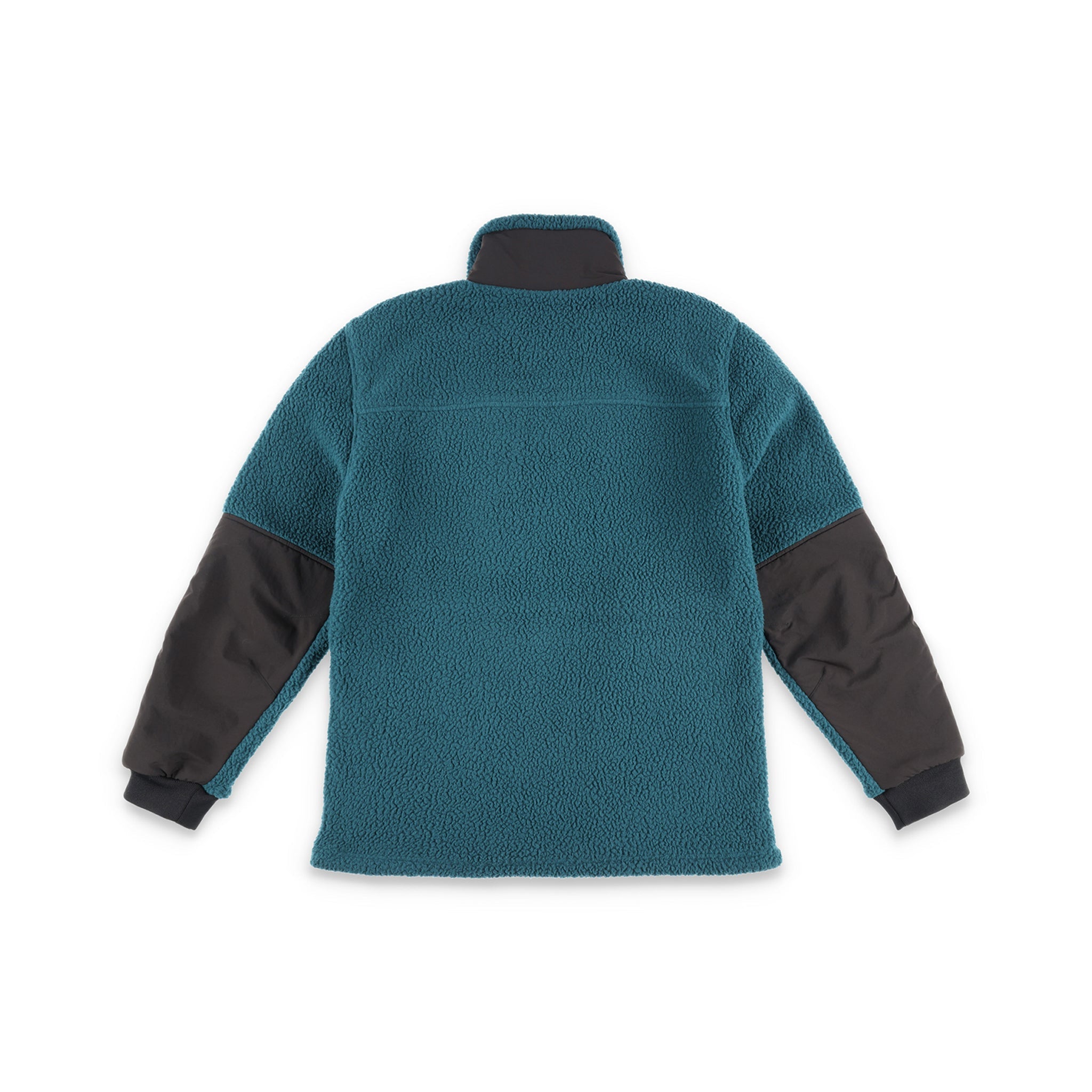 Back of Topo Designs Men's Mountain Fleece Pullover in "Pond Blue".