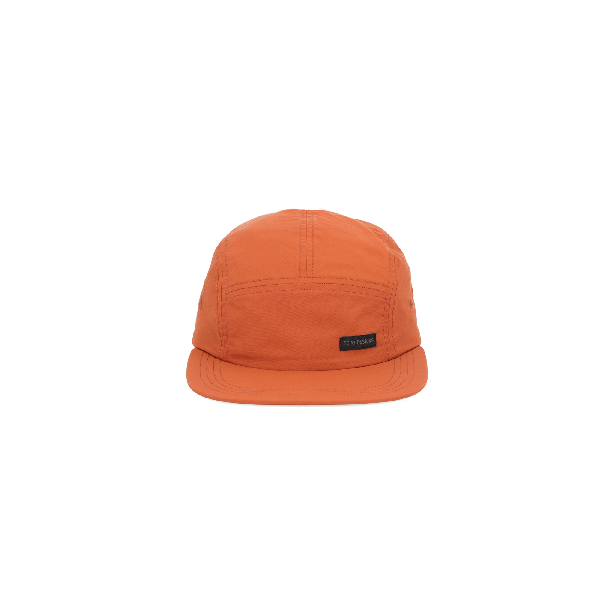 Topo Designs Nylon Camp 5-panel flat brim Hat in "Brick" orange.