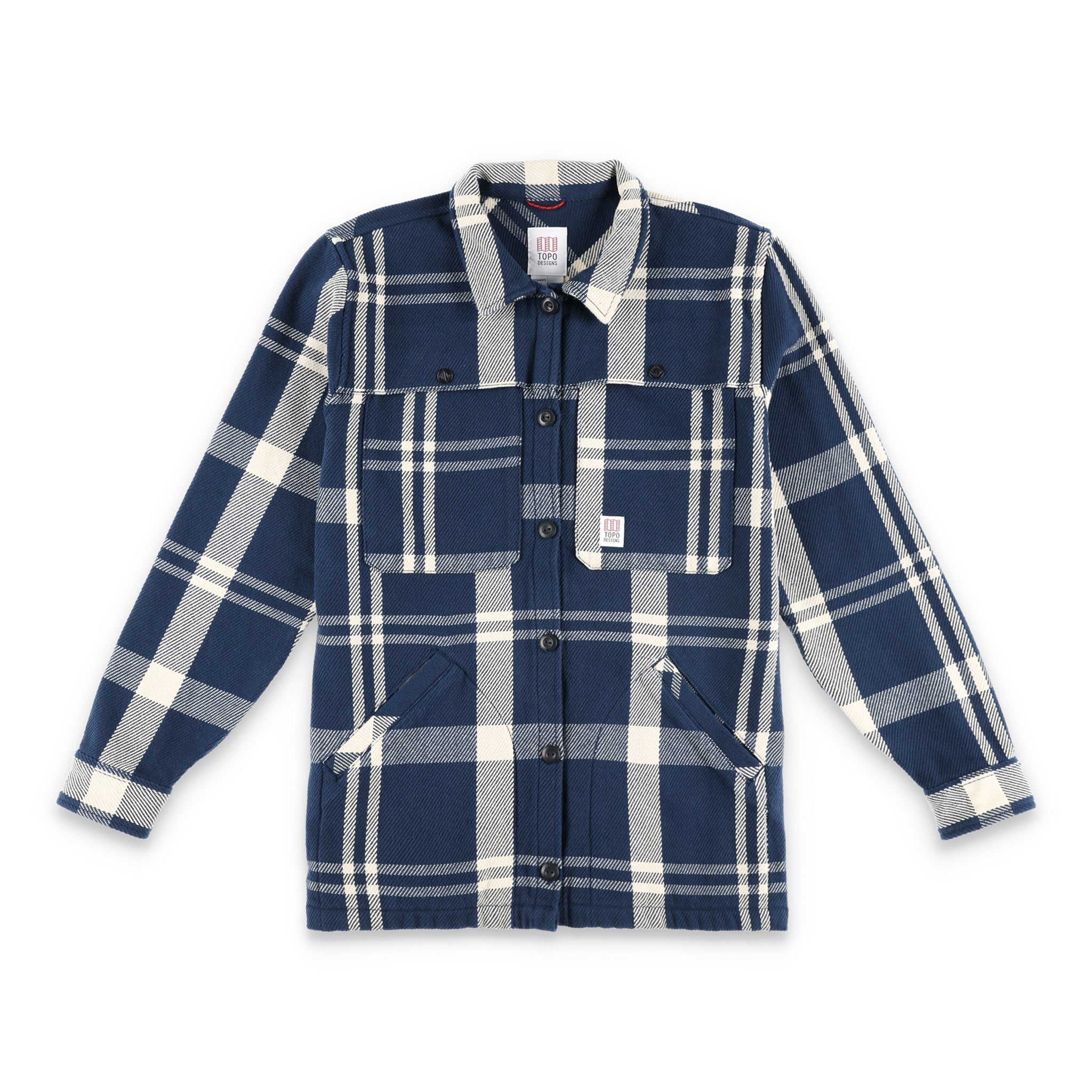 Topo Designs Women's Mountain Shirt Jacket in "navy / white plaid"