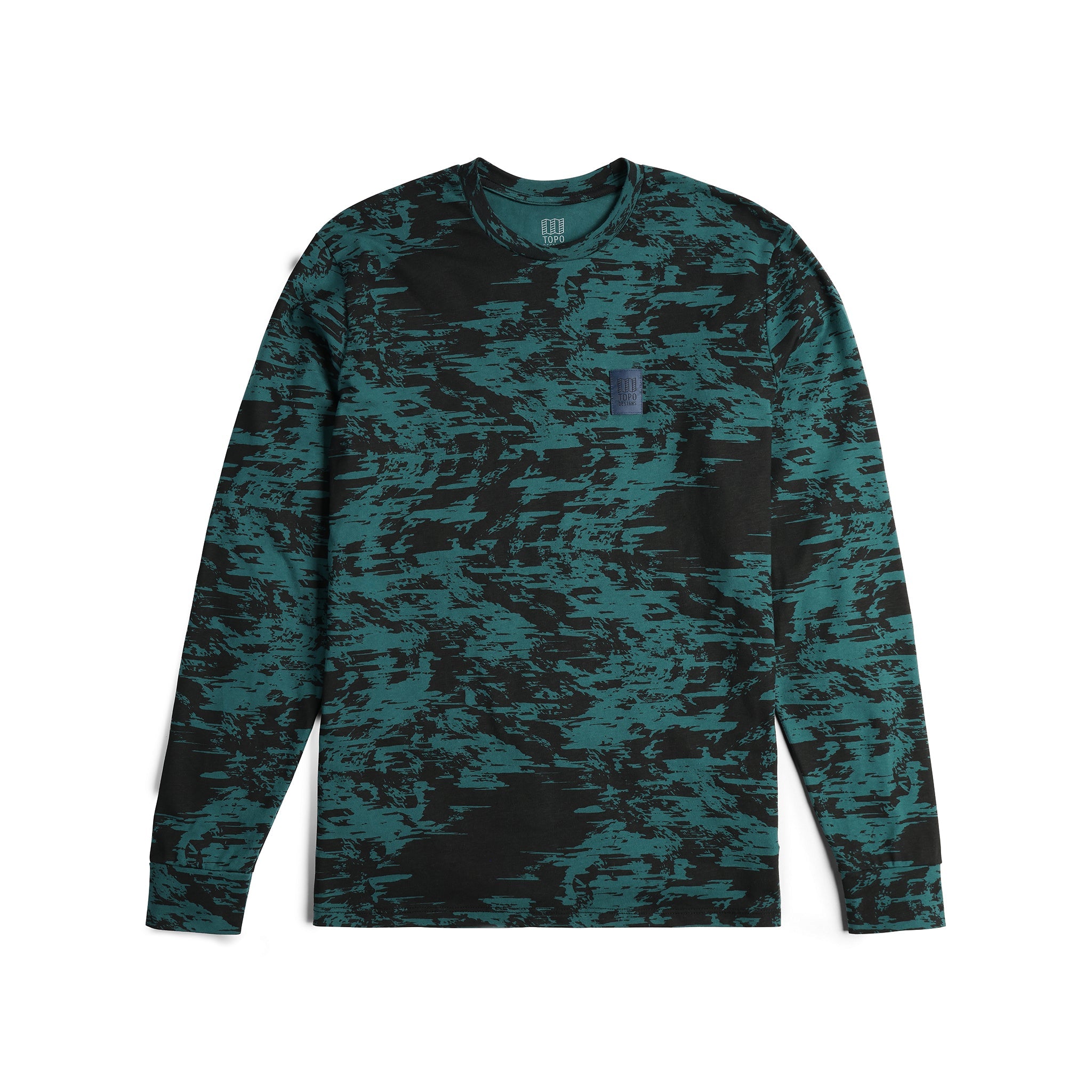 Topo Designs Splintered Long Sleeve Tee in "Forest Multi"