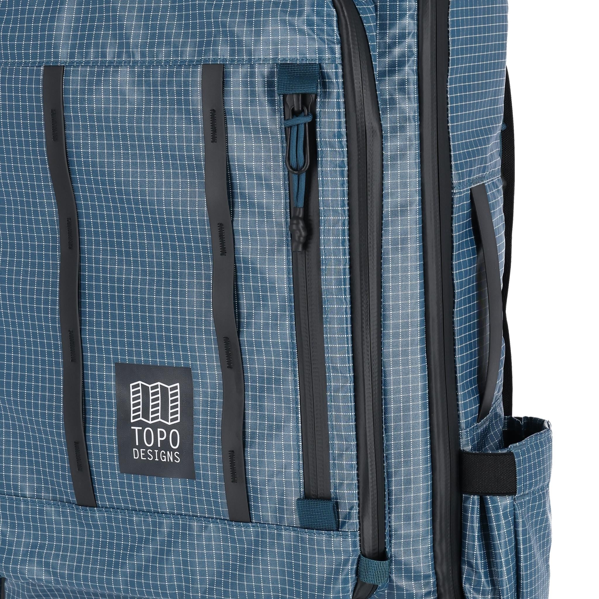 Detail shot of Topo Designs Apex Travel Bag 30L  in "Pond Blue"