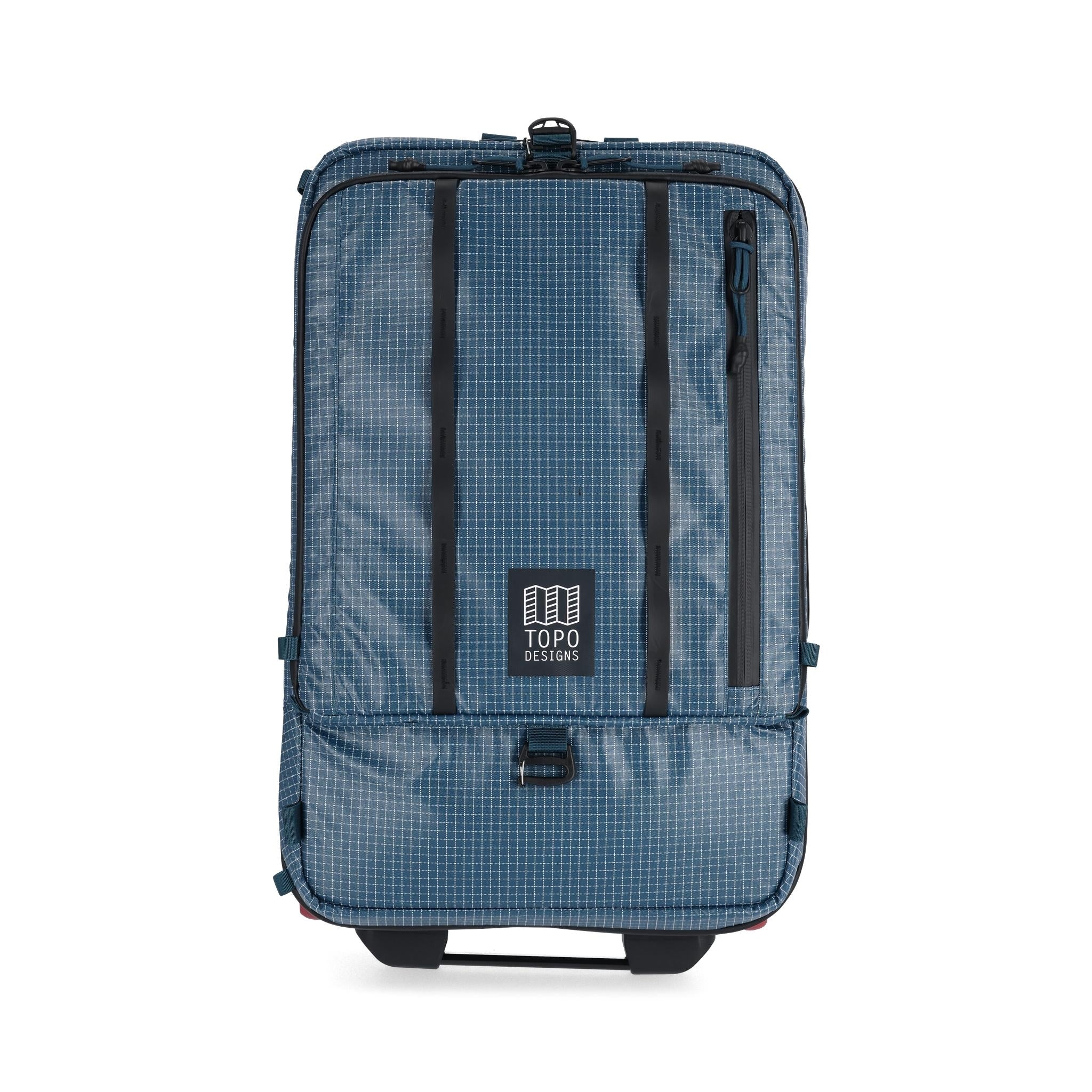 Front View of Topo Designs Apex Travel Roller Bag in "Pond Blue"