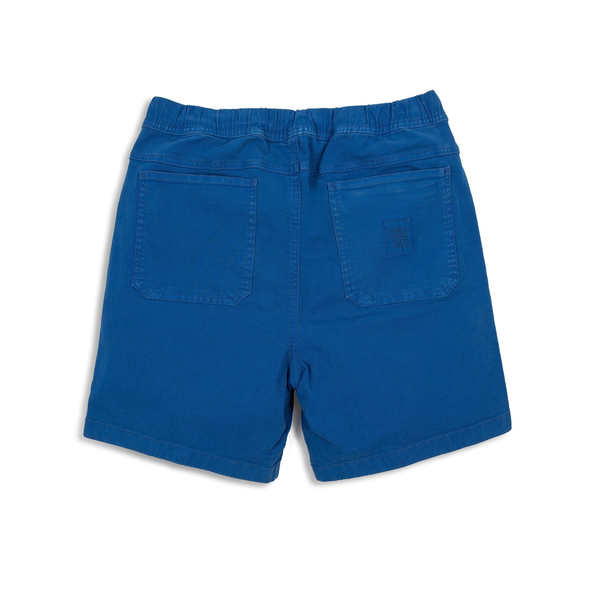 Back of Topo Designs Men's drawstring Dirt Shorts in True Blue.