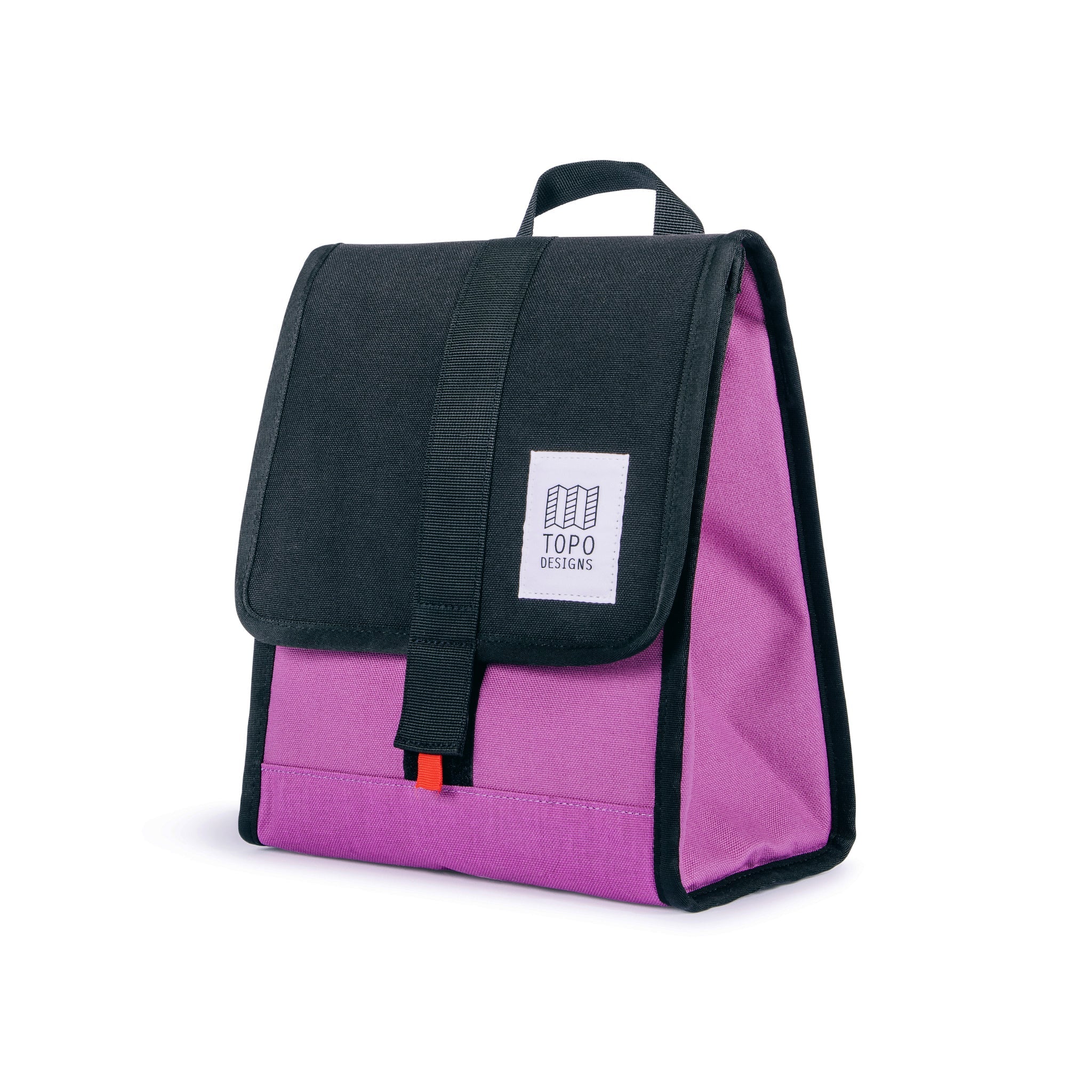 Topo Designs Cooler Bag insulated lunch box in "Black / Grape" purple recycled nylon.