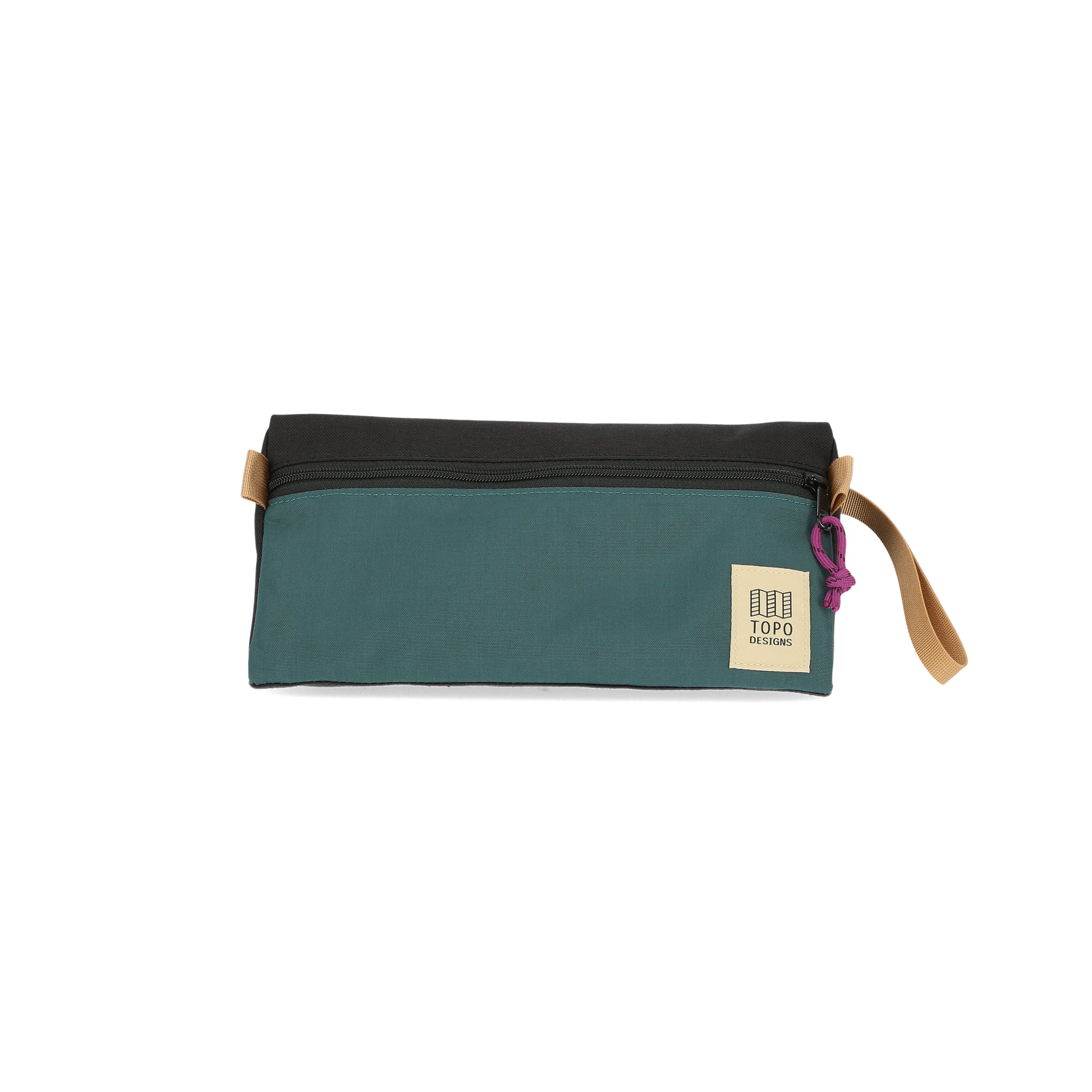 Topo Designs Dopp Kit toiletry travel bag in recycled botanic green black nylon.