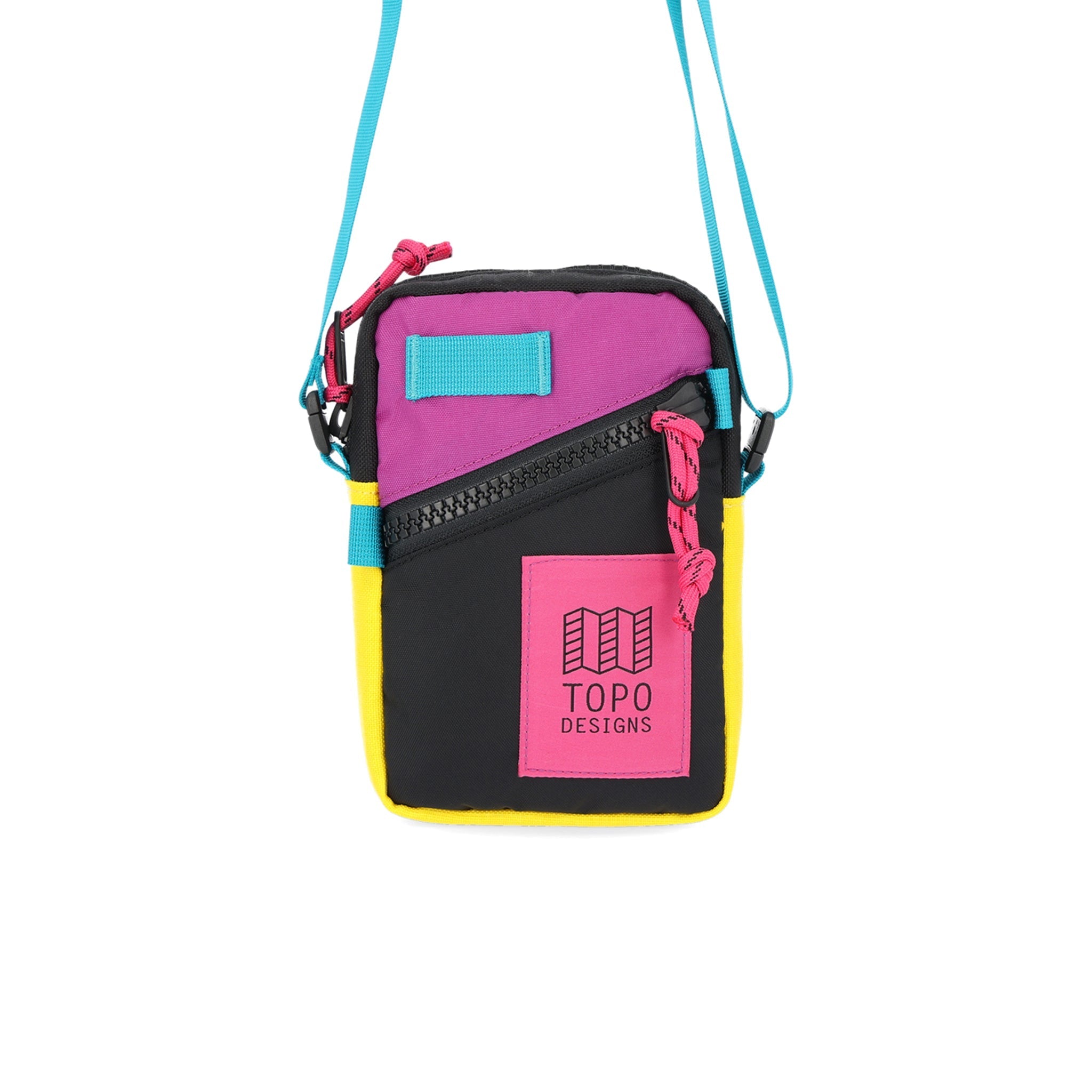 Topo Designs Mini Shoulder Bag crossbody travel purse in "Black / Grape" purple recycled nylon.