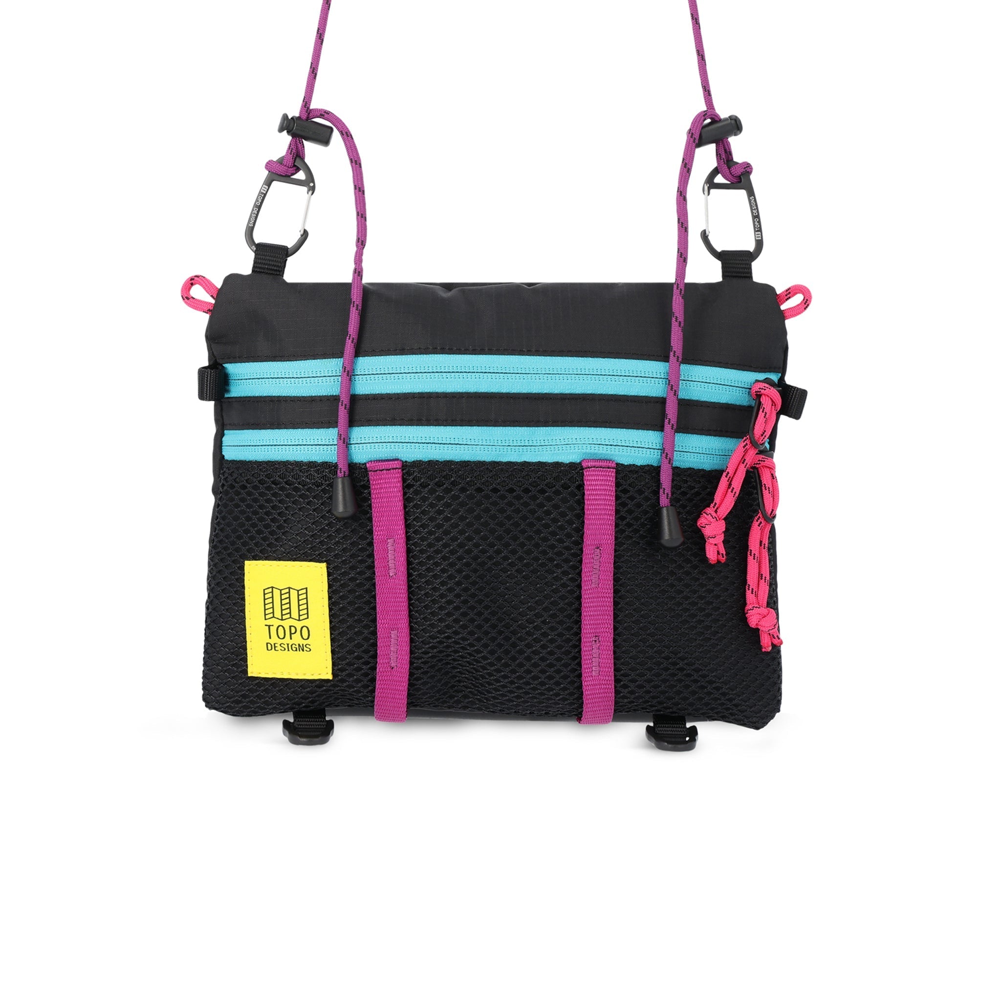 Topo Designs Mountain Accessory crossbody Shoulder Bag in "Black / Grape" purple lightweight recycled nylon.