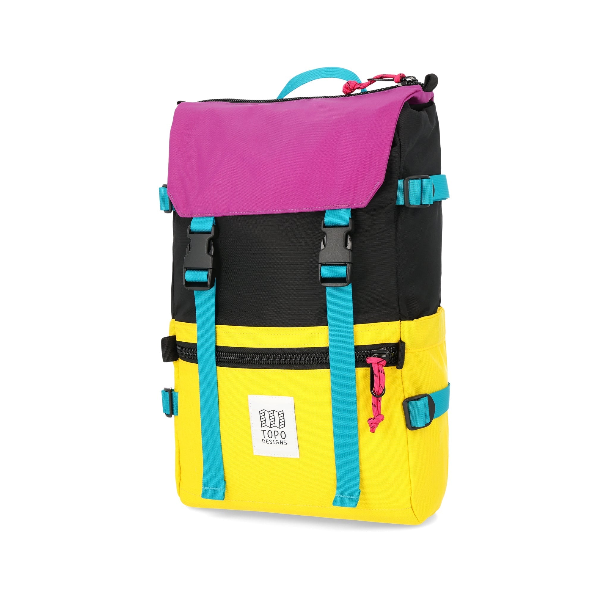 Topo Designs Rover Pack Classic laptop backpack in recycled bright yellow and black.