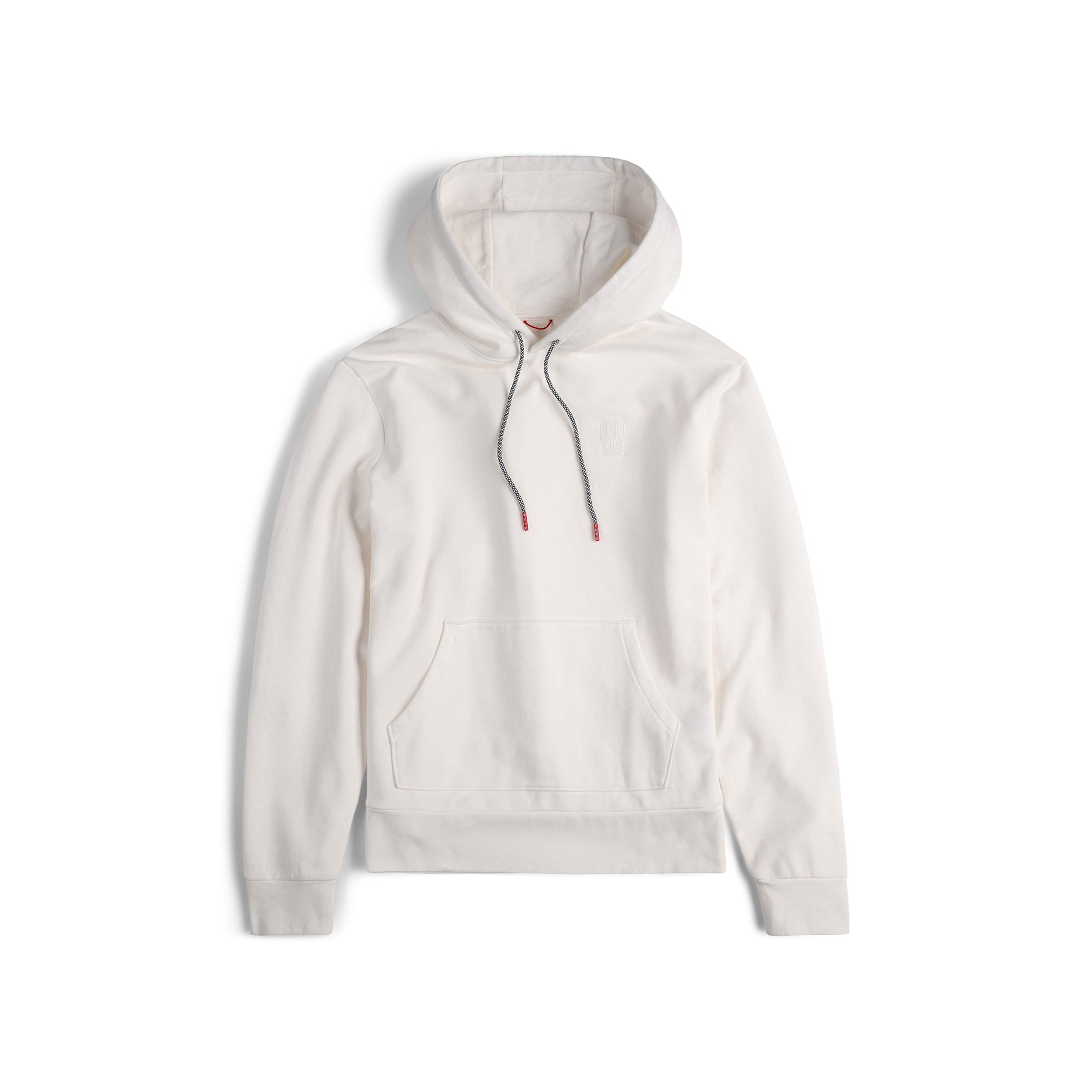 Front of Topo Designs Men's Dirt Hoodie 100% organic cotton French terry sweatshirt in "natural" white.