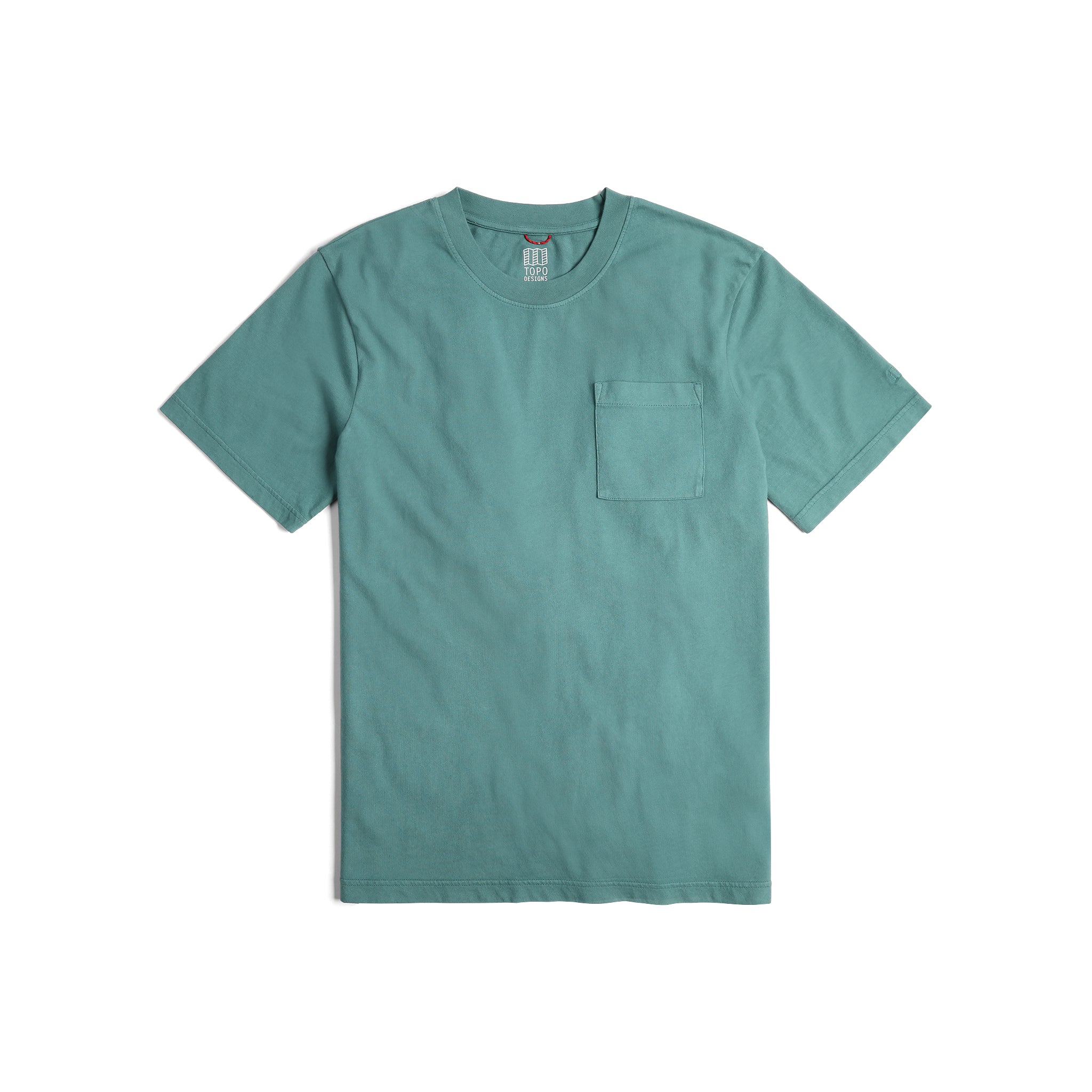 Front View of Topo Designs Dirt Pocket Tee - Men's in "Sea Pine"