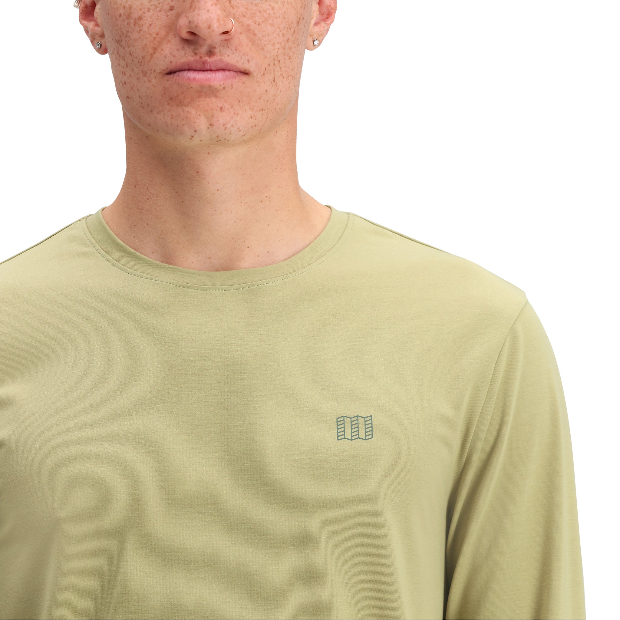 Detail shot of Topo Designs Global Tek Crew - Men's in "Moss"