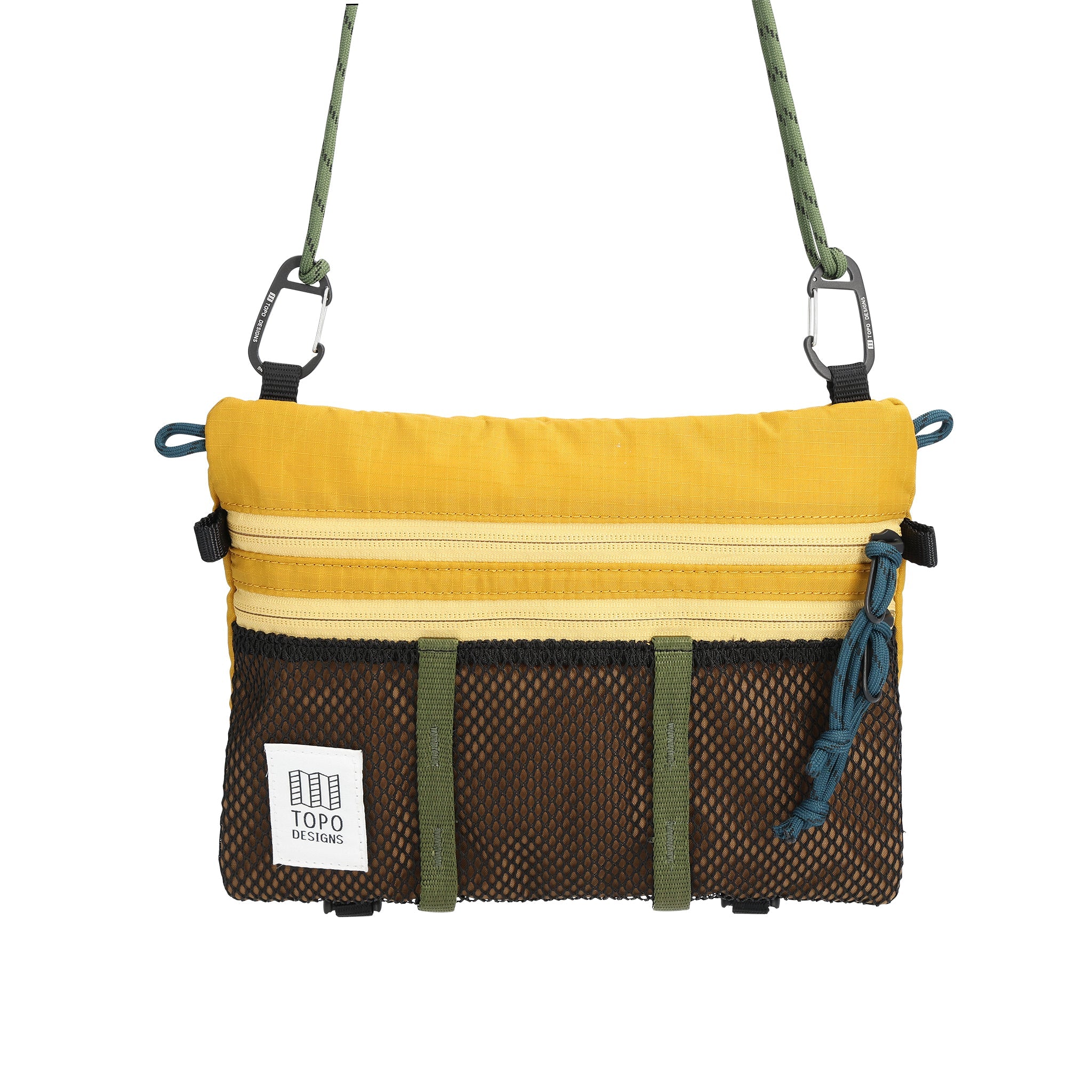Front View of Topo Designs Mountain Accessory Shoulder Bag in "Mustard / Dark Khaki"