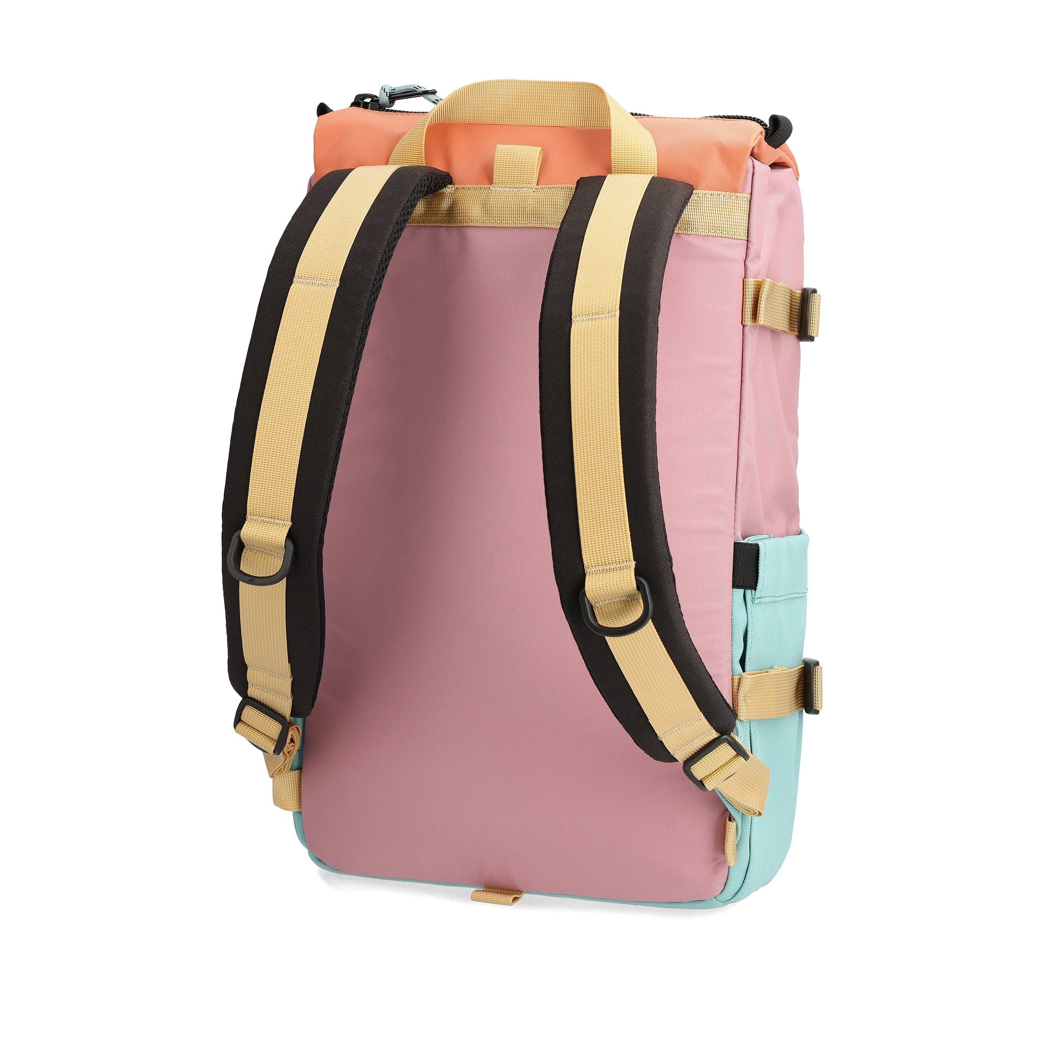 Back View of Topo Designs Rover Pack Classic in "Rose / Geode Green"