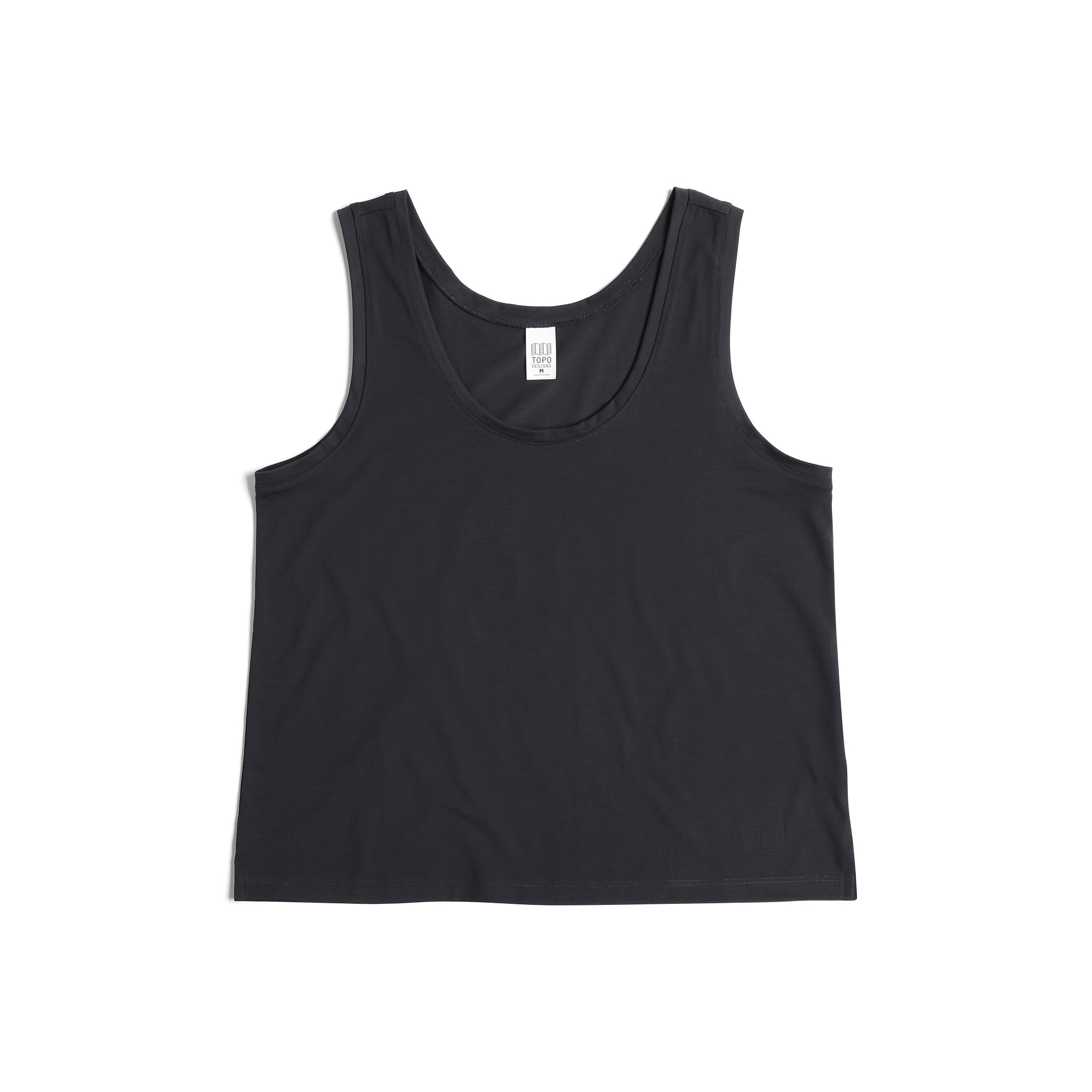 Front View of Topo Designs Global Flip Reverse Tek Tank - Women's in "Black"