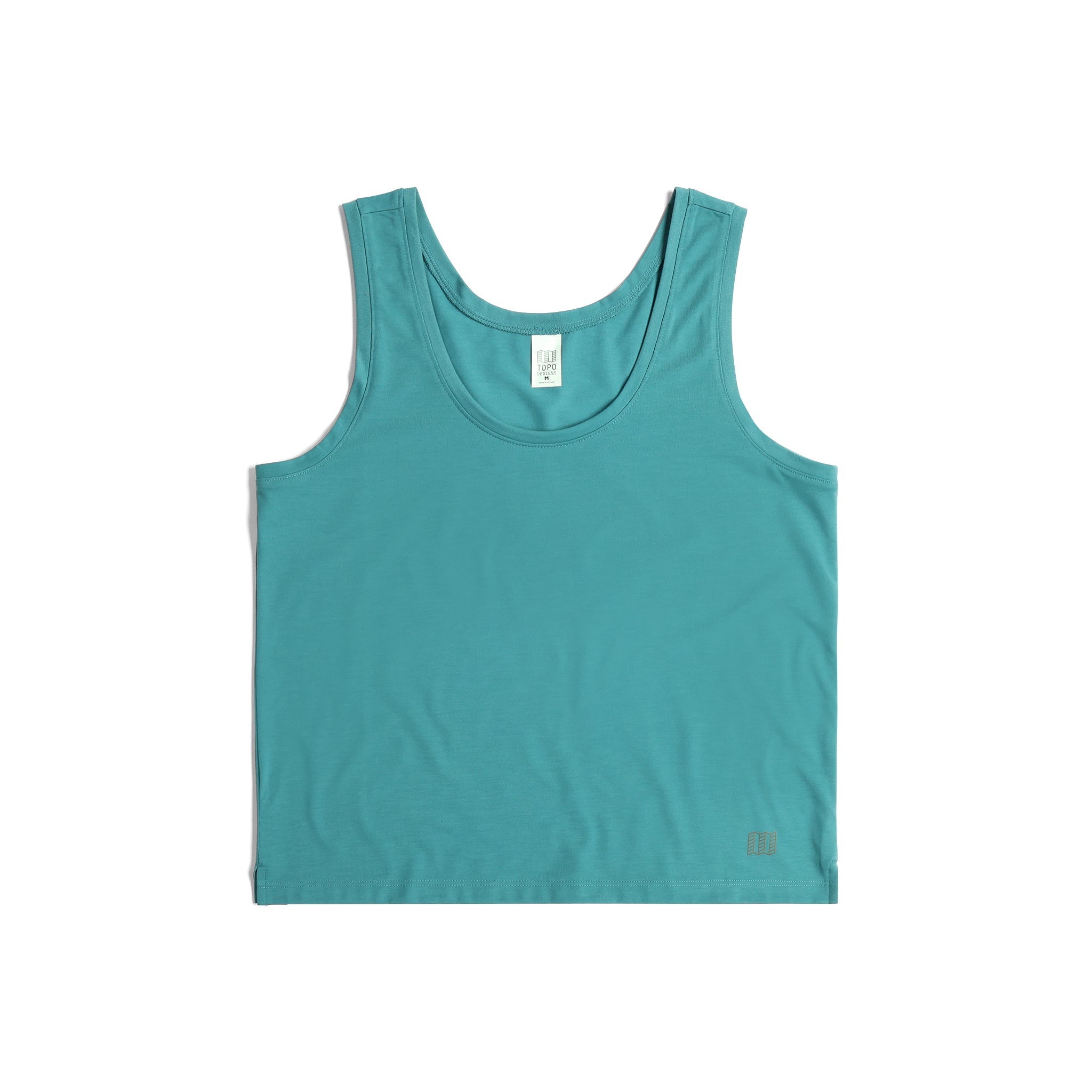 Front View of Topo Designs Global Flip Reverse Tek Tank - Women's in "Caribbean"