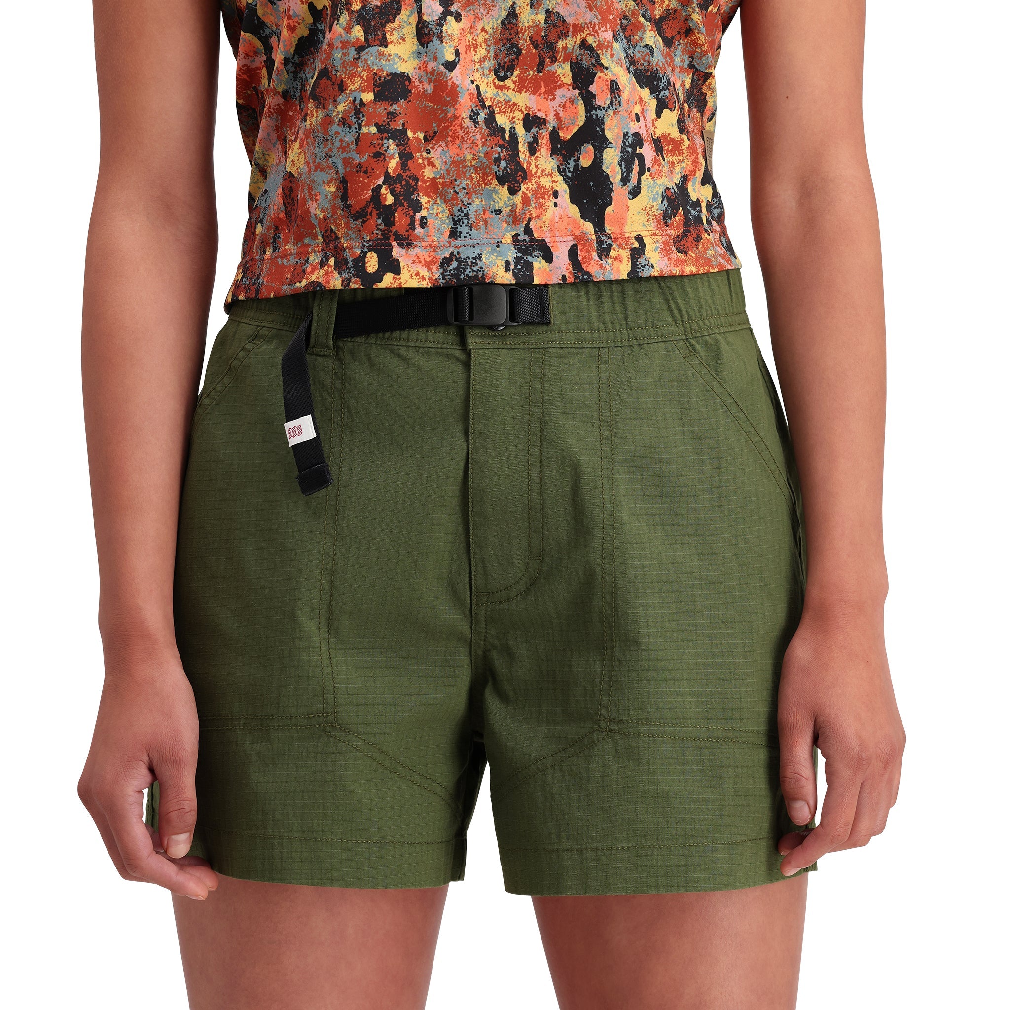 Detail shot of Topo Designs Mountain Short Ripstop - Women's in "Olive"