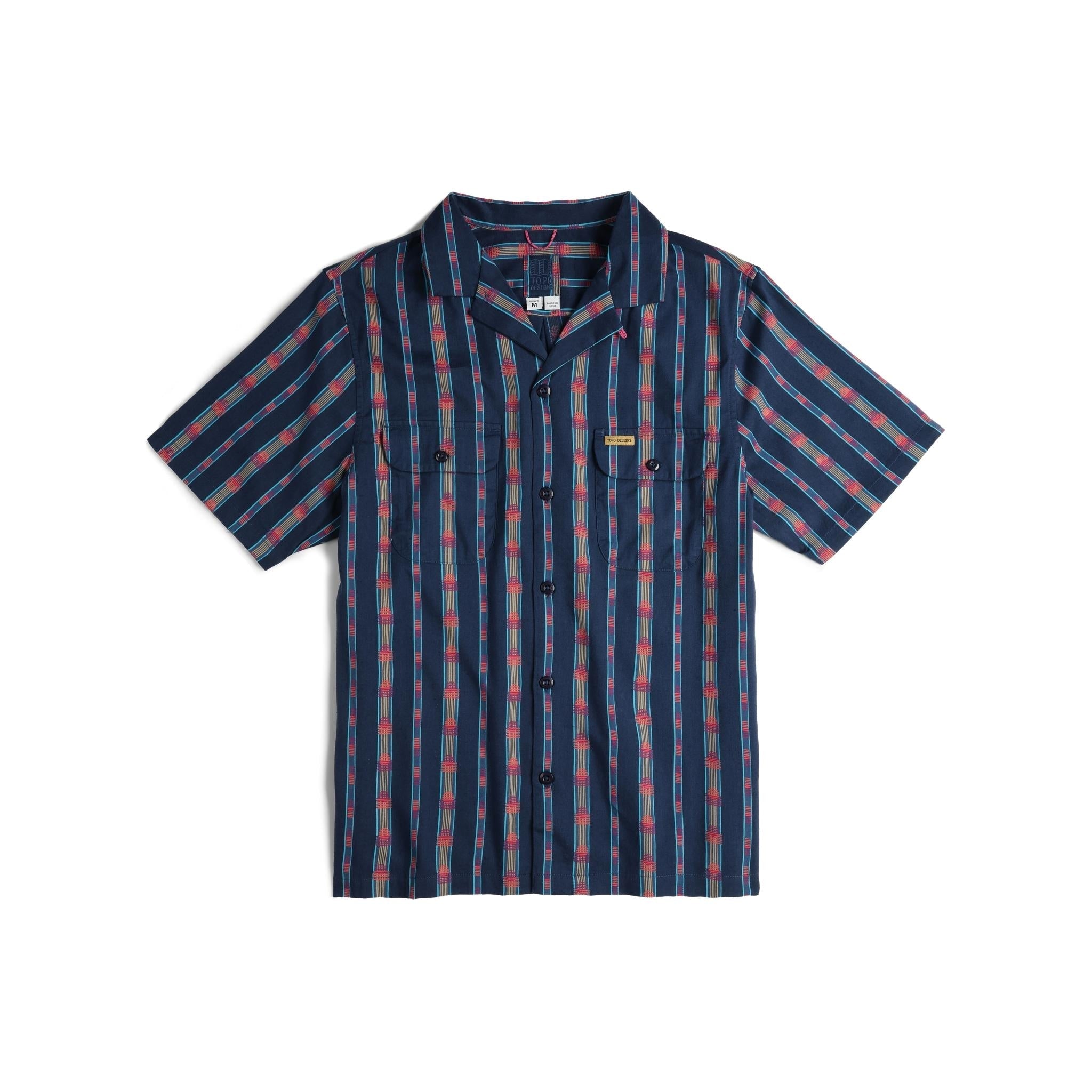 Front View of Topo Designs Daytripper Short Sleeve - Men's in "Sunset Stripe Midnight"