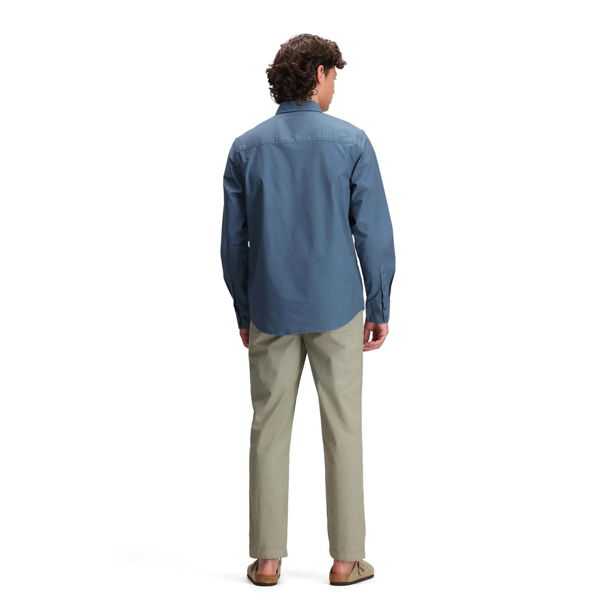 Back model shot of Topo Designs Dirt Desert Pants - Men's in "Dried Sage"