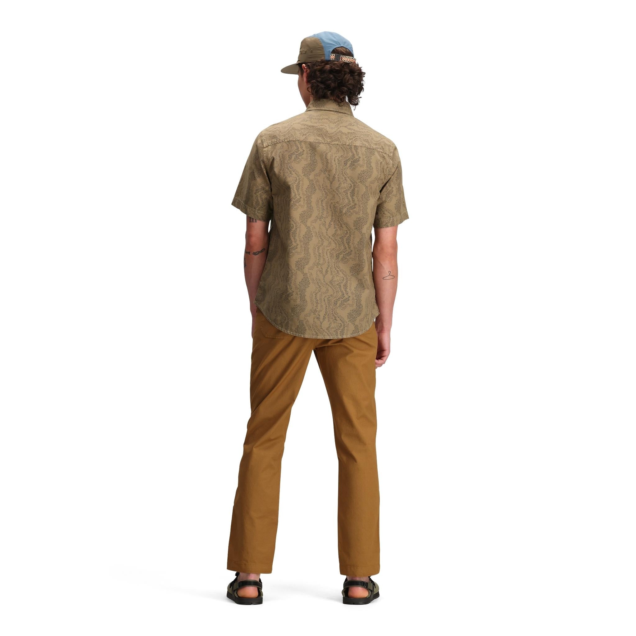 General back model shot of Topo Designs Dirt Desert Pants - Men's in "Dark Khaki"