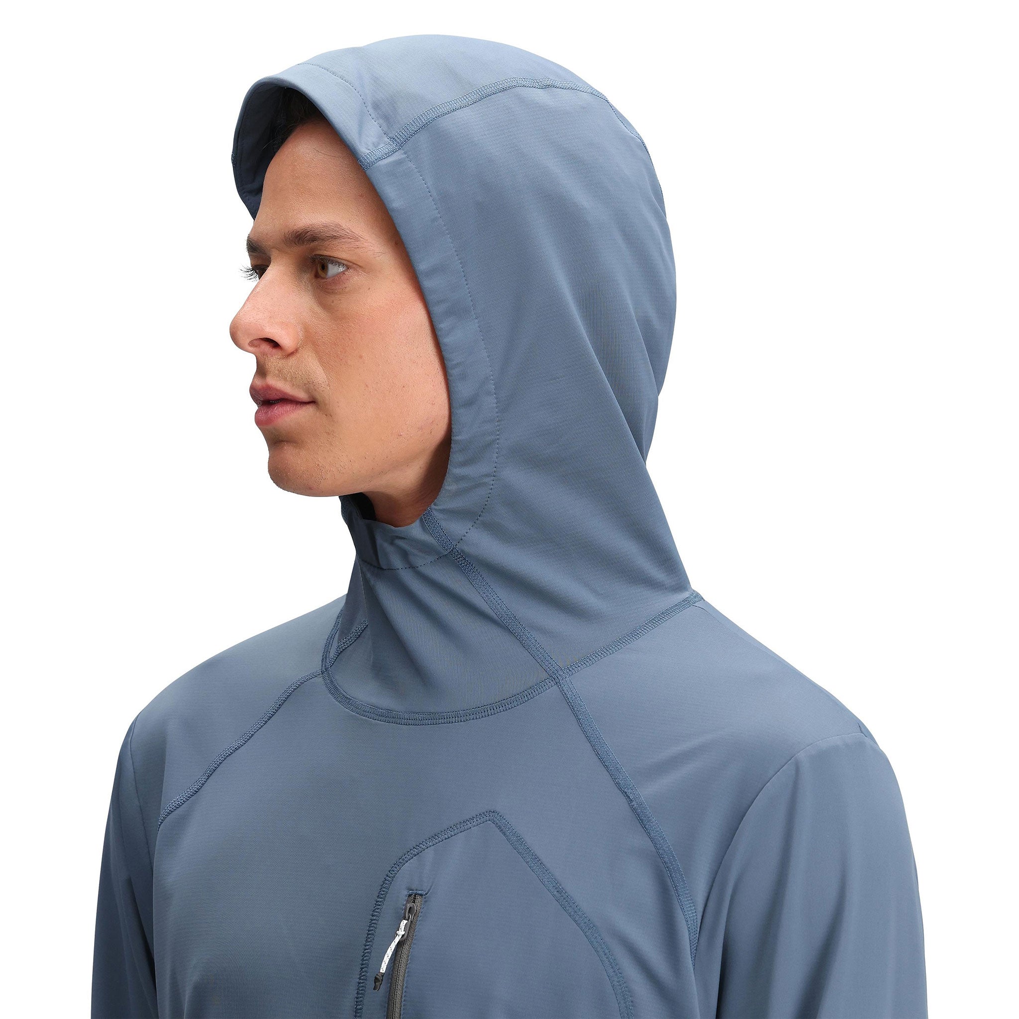 General Detail shot of Topo Designs Sun Hoodie - Men's in "Stone Blue"