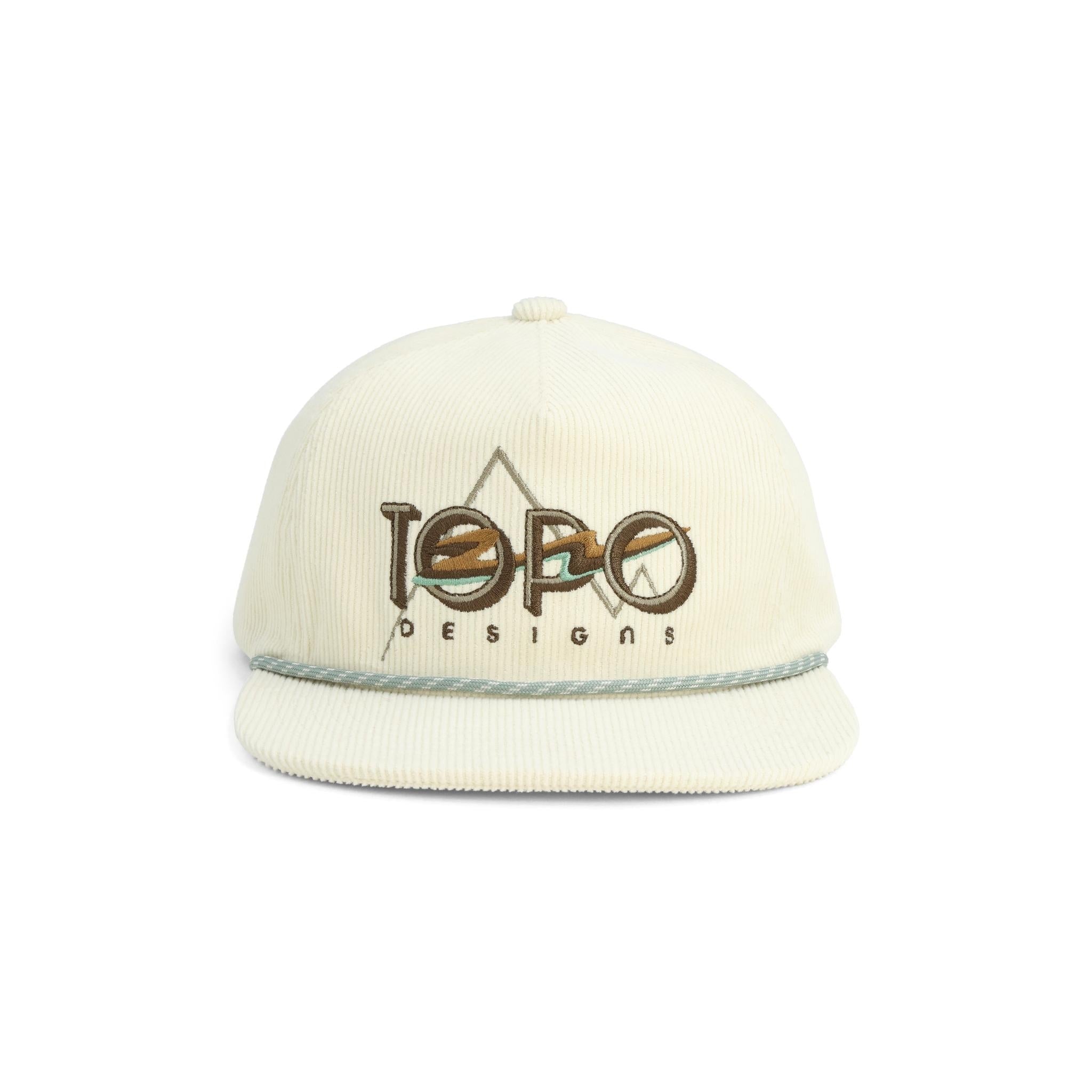 Front View of Topo Designs Corduroy Trucker Hat in "Bone White"