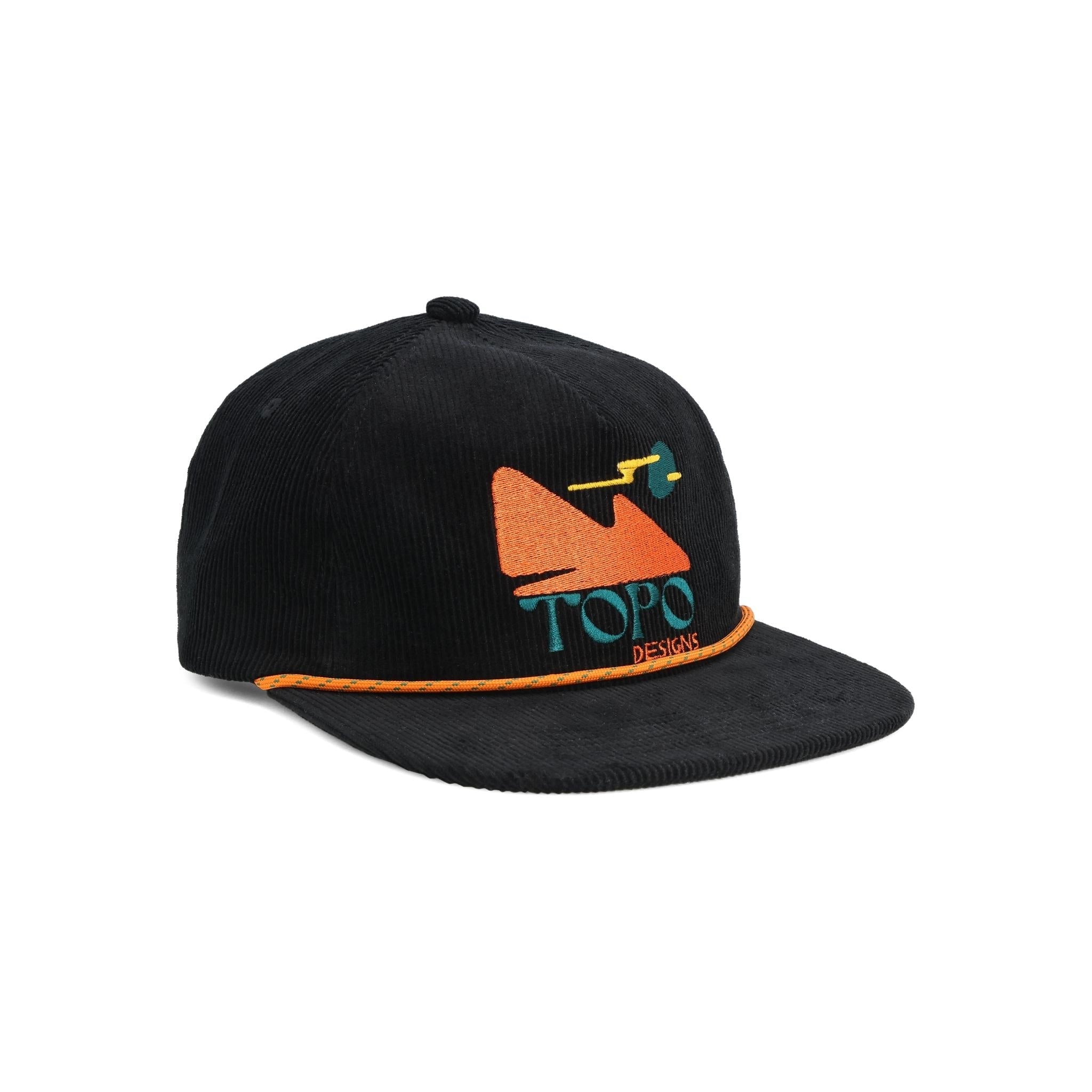 Front View of Topo Designs Corduroy Trucker Hat in "Black"