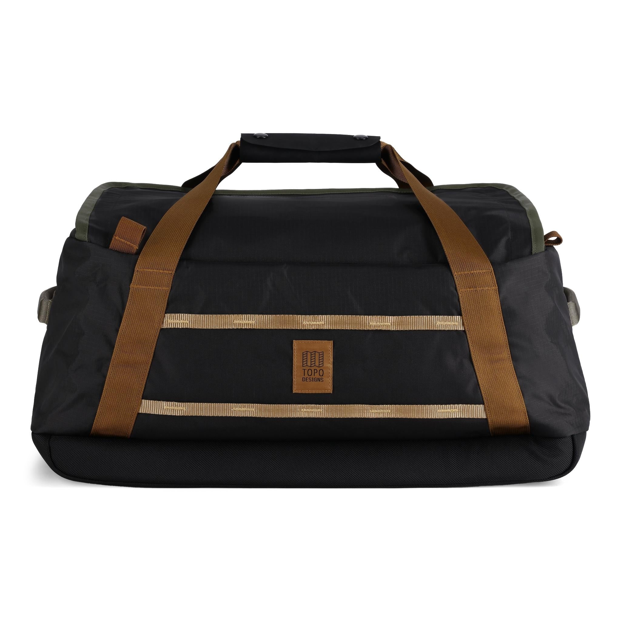 Back View of Topo Designs Mountain Duffel 40L in "Black / Neutral"