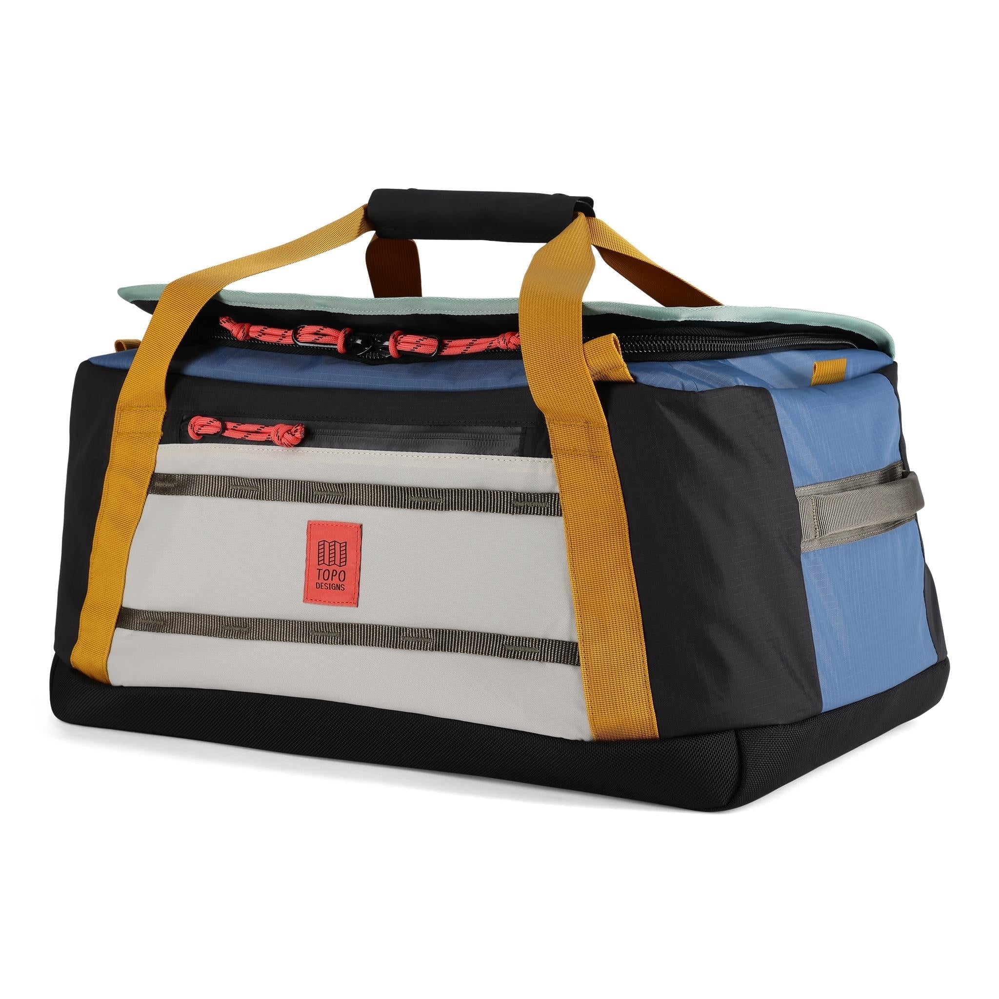 Front View of Topo Designs Mountain Duffel 40L in "Stone Blue / Bone White"