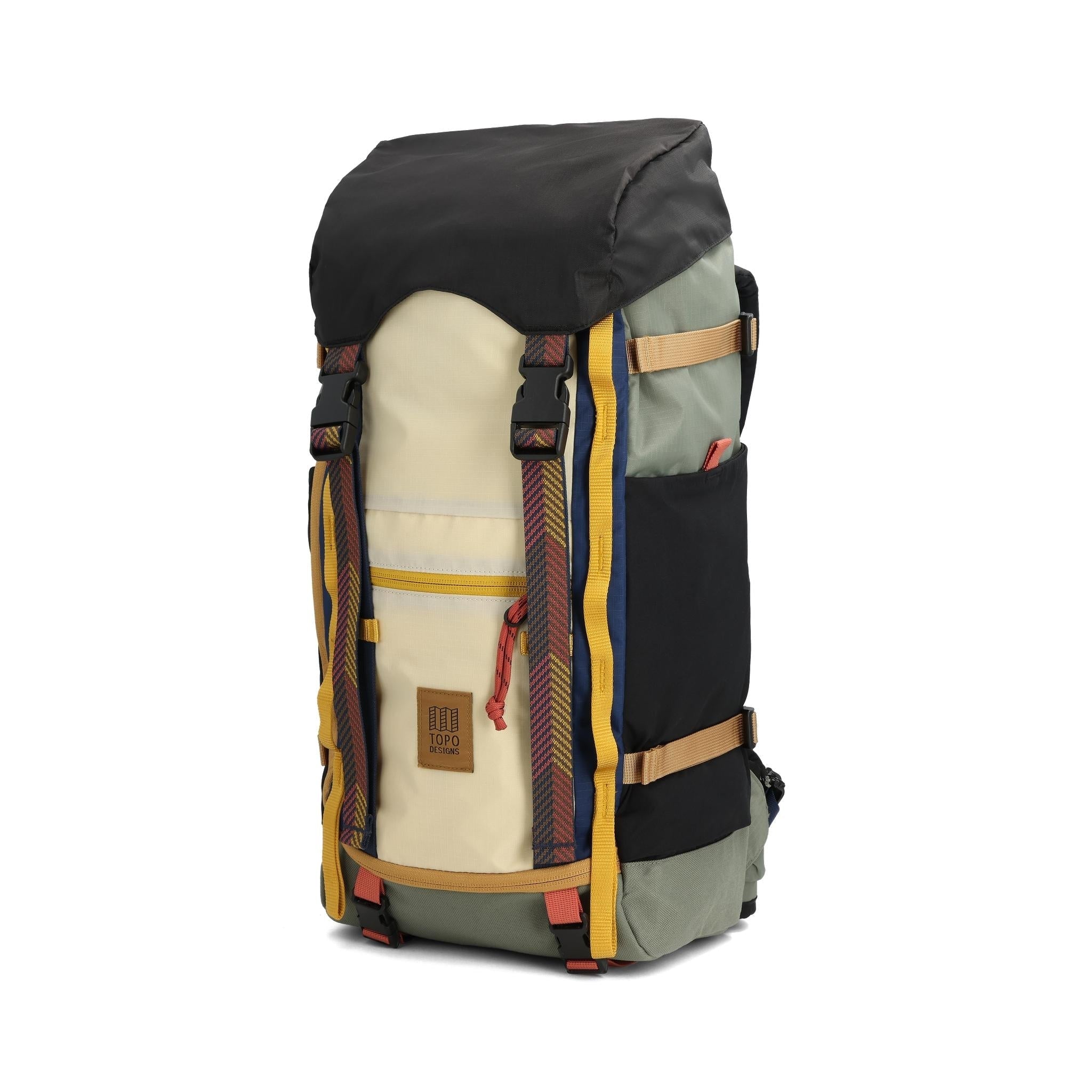 Front View of Topo Designs Rover Trail Pack 22L in "Bone White / Beetle"