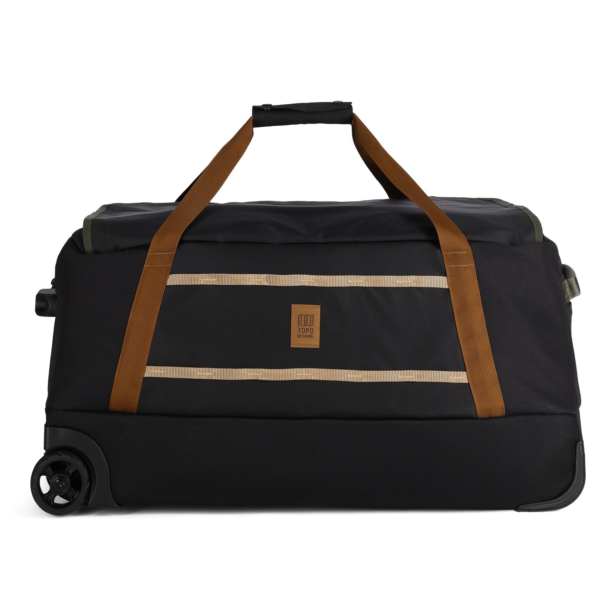 Back View of Topo Designs Mountain Duffel Roller 90L in "Black / Neutral"