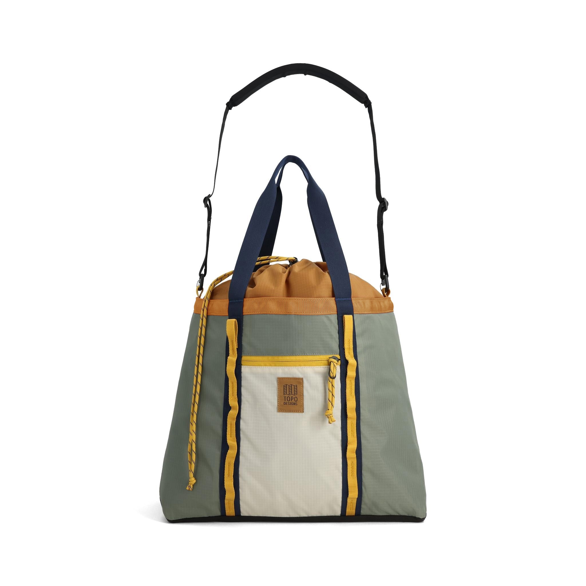 Front View of Topo Designs Mountain Utility Tote in "Bone White / Beetle"