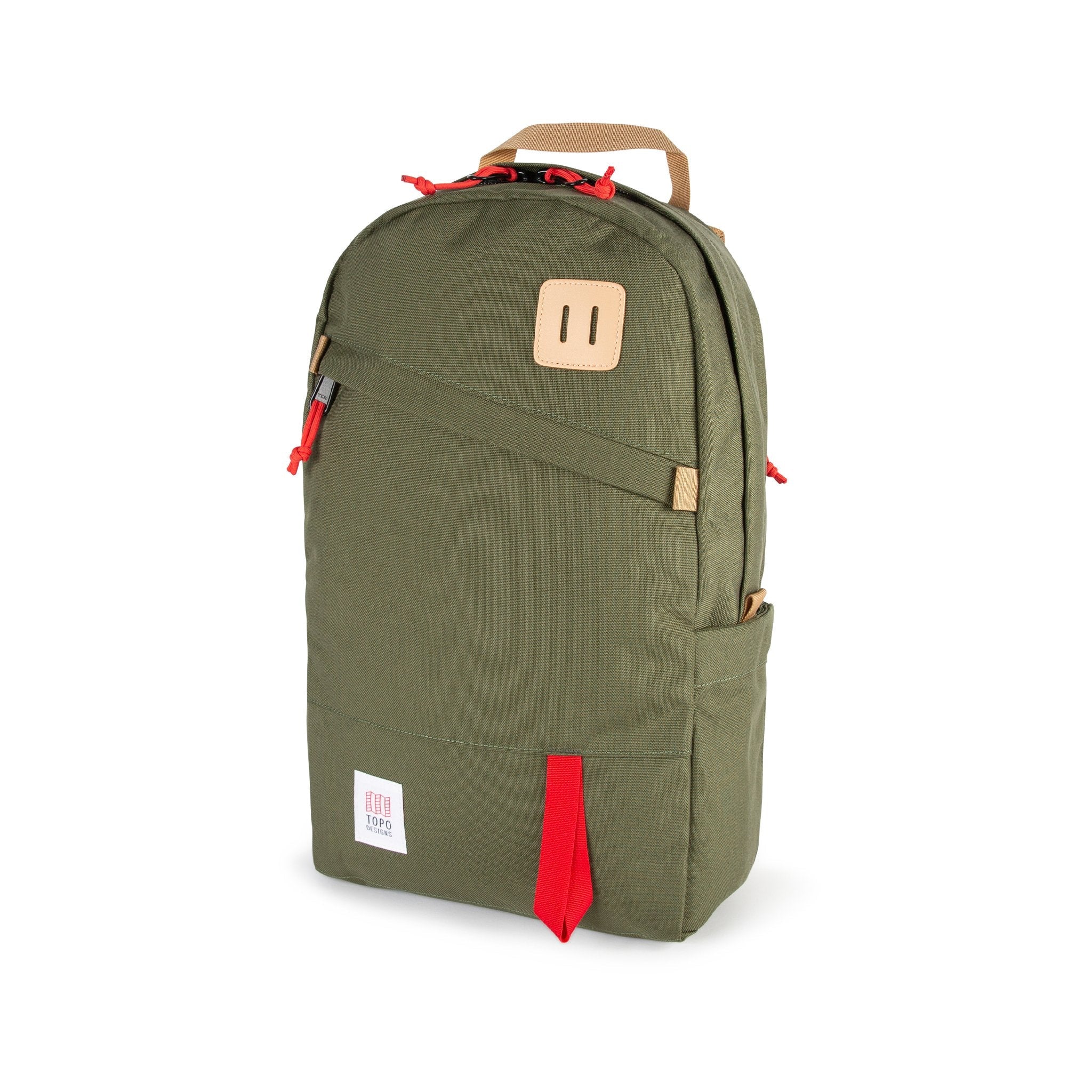 Topo Designs Daypack Classic 100% recycled nylon laptop backpack for work or school in olive green.