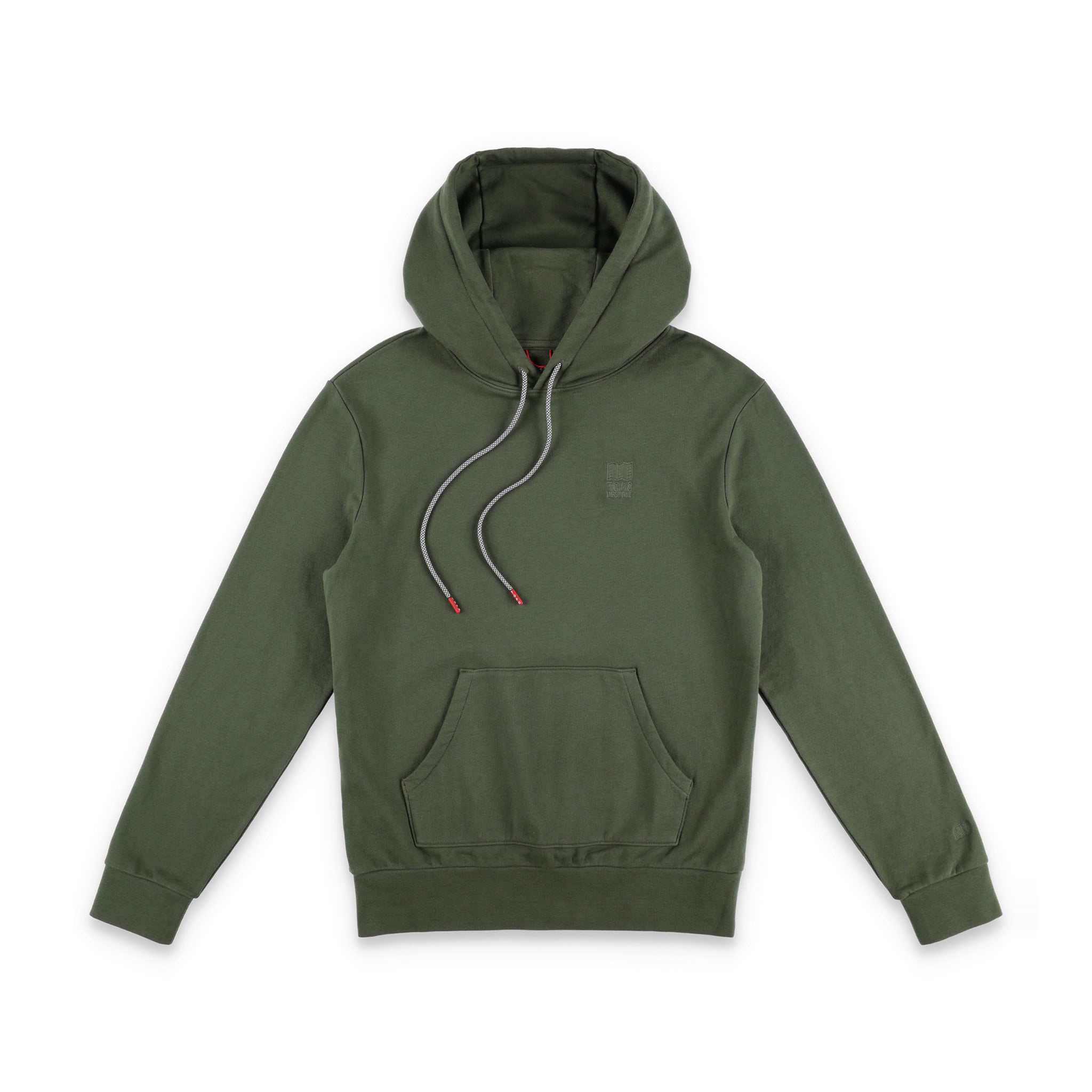 Topo Designs Men's Dirt Hoodie 100% organic cotton French terry sweatshirt in "olive" green.