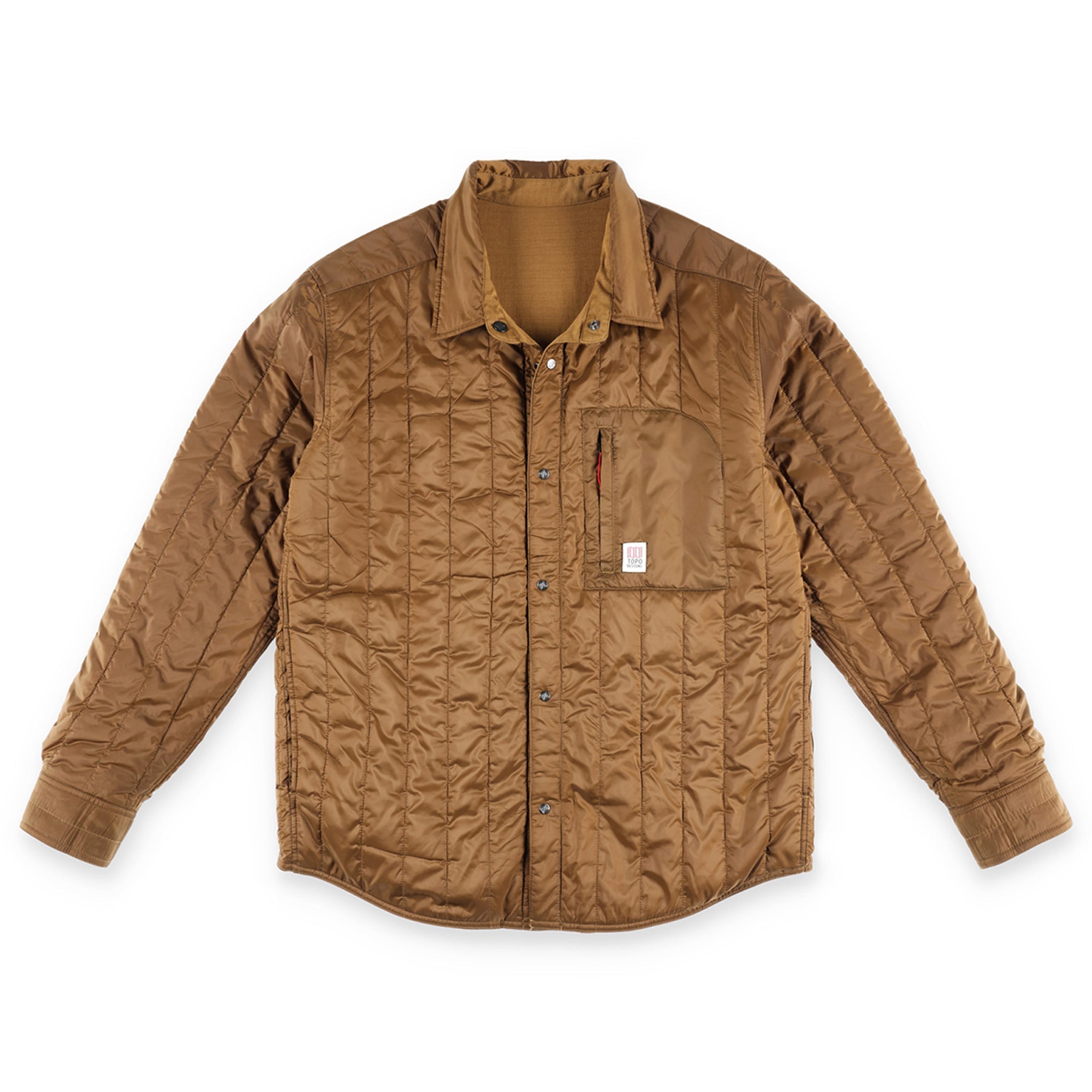 Topo Designs Men's Insulated Reversible Shirt Jacket in "dark khaki" brown