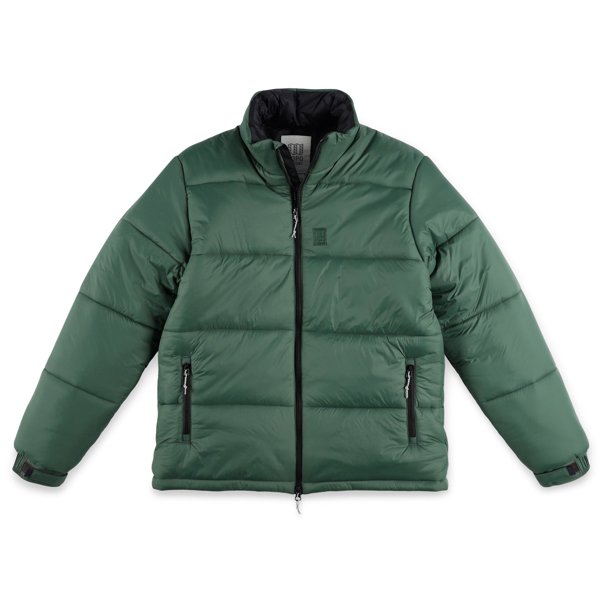 Topo Designs Men's Puffer recycled insulated Jacket in "Forest" green.