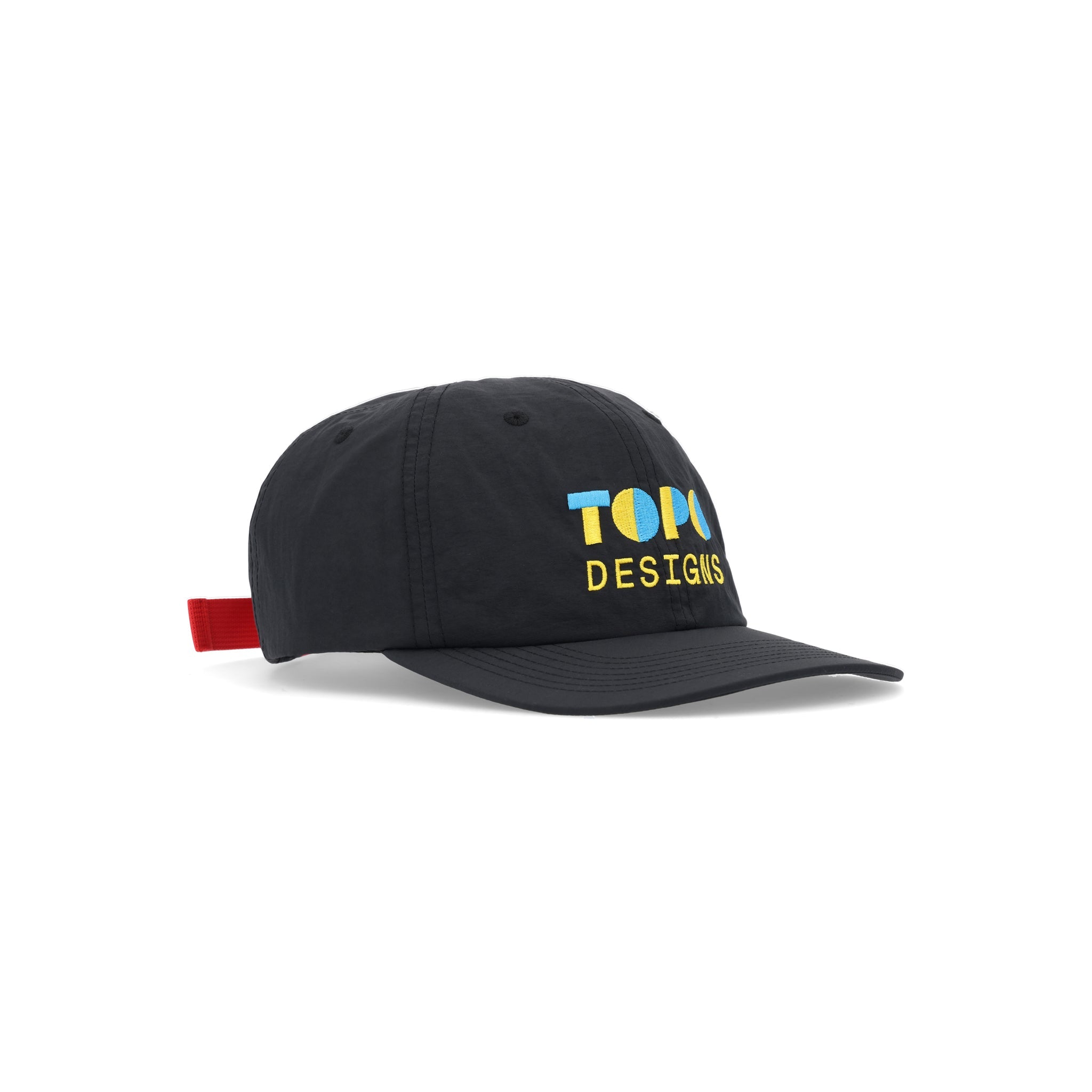 Side of Topo Designs Nylon Ball Cap Split Topo embroidered logo hat in "black"