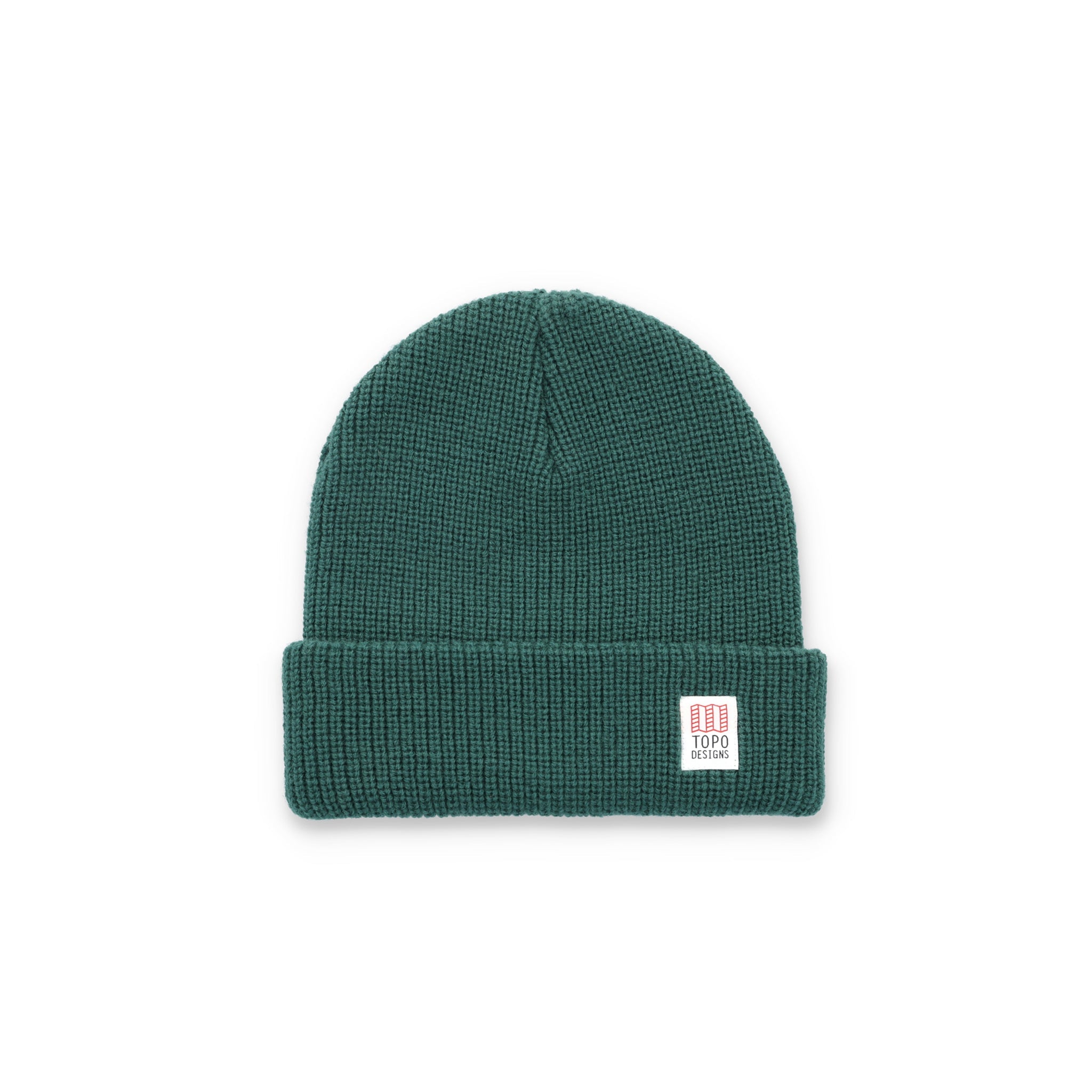 Topo Designs Watch Cap cuffed beanie in "forest" green.