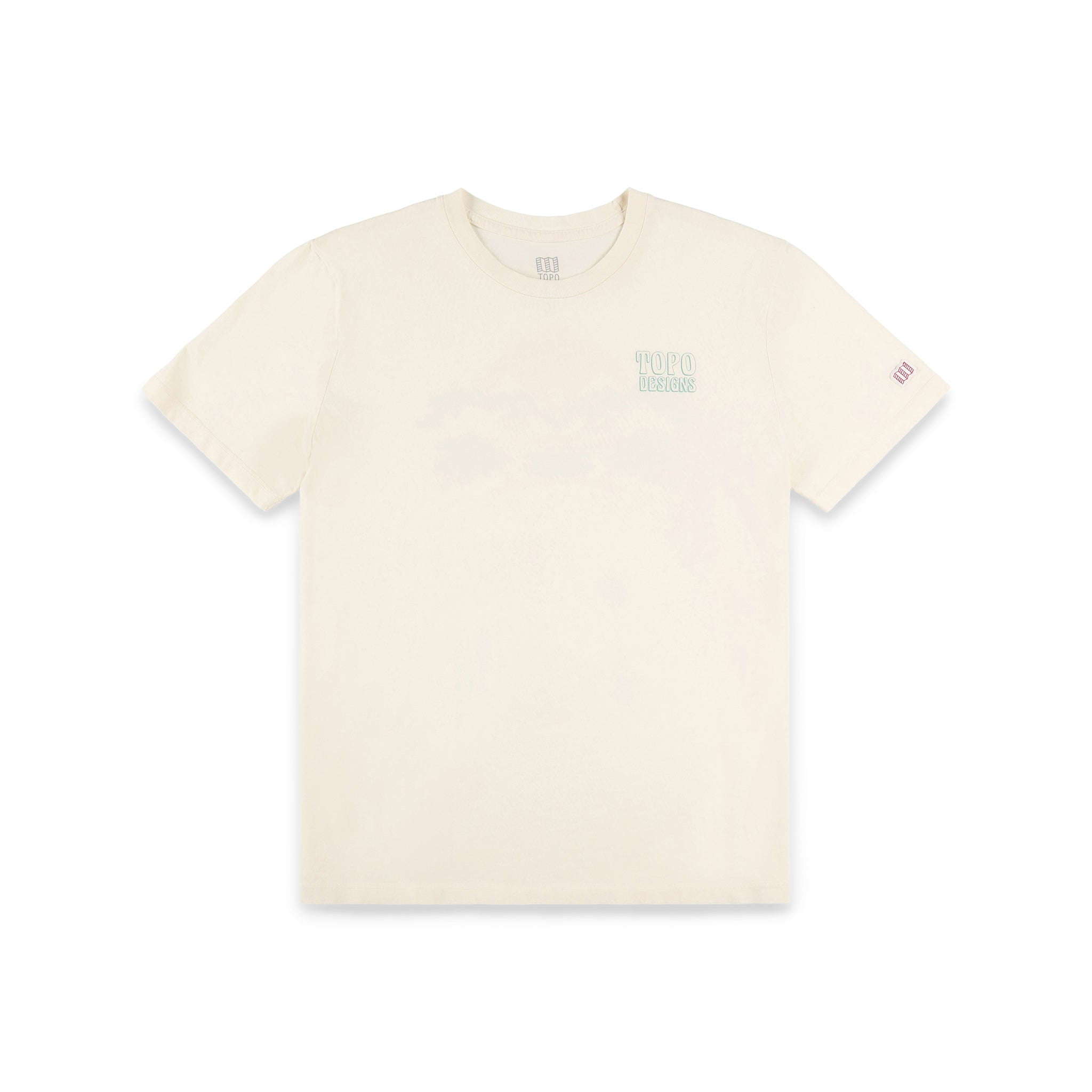 Topo Designs Men's Peaks & Valleys short sleeve 100% organic cotton graphic t-shirt in "Natural" white.