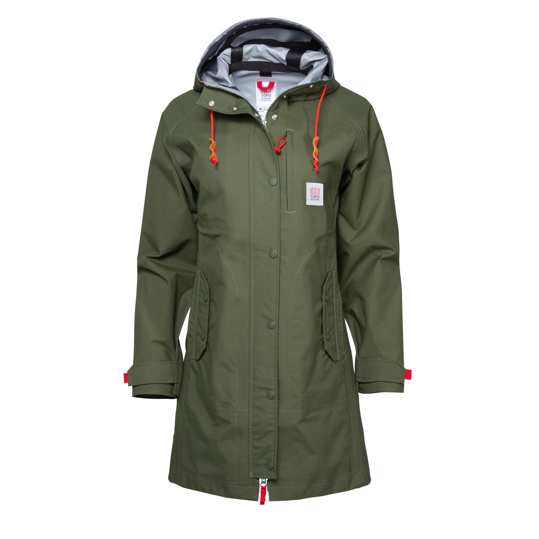 Front product shot of women's tech trench 3L in olive